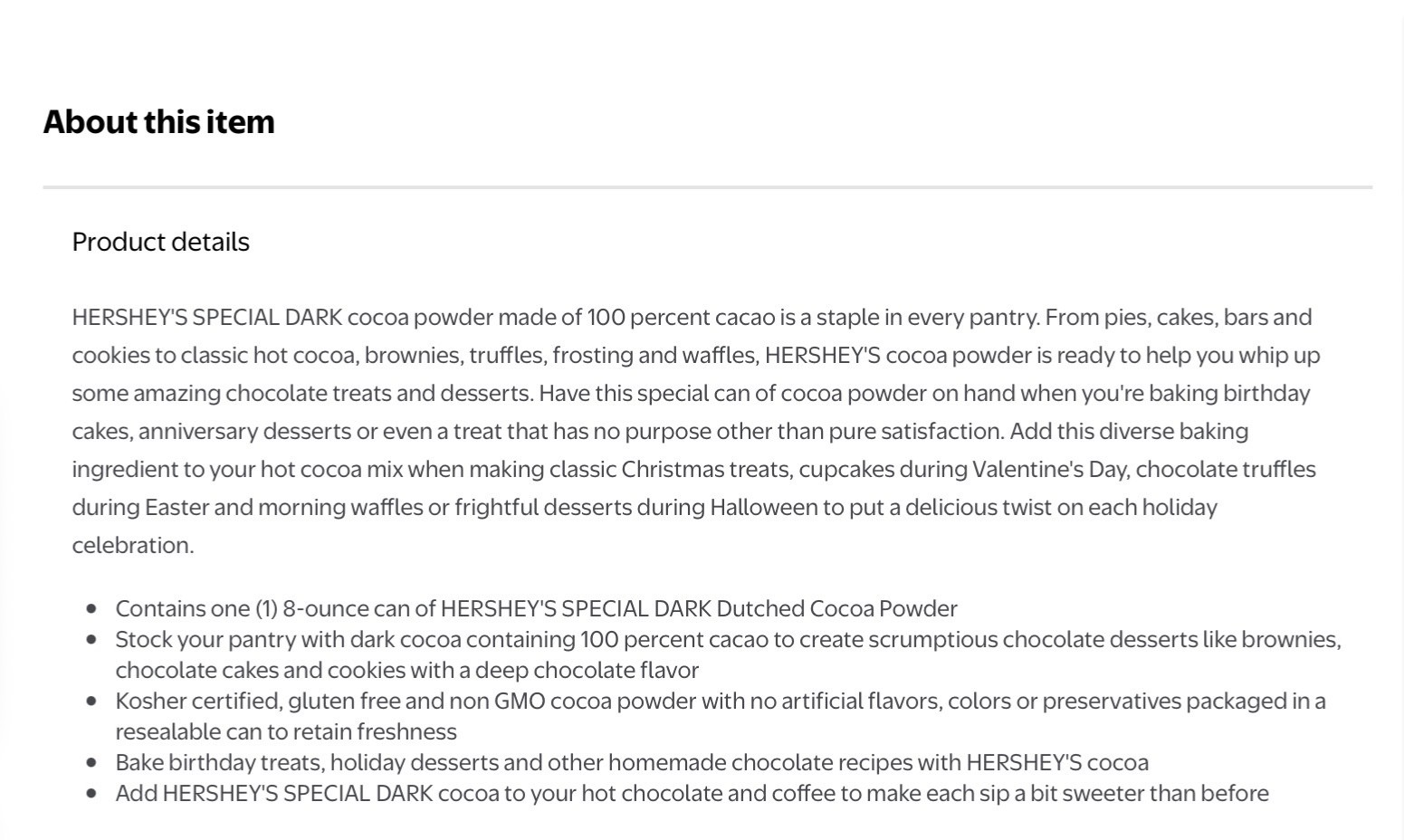 Hershey’s Special Dark Dutched Cocoa Powder, 8 oz , 226 grams, 100% CACAO 🇺🇸