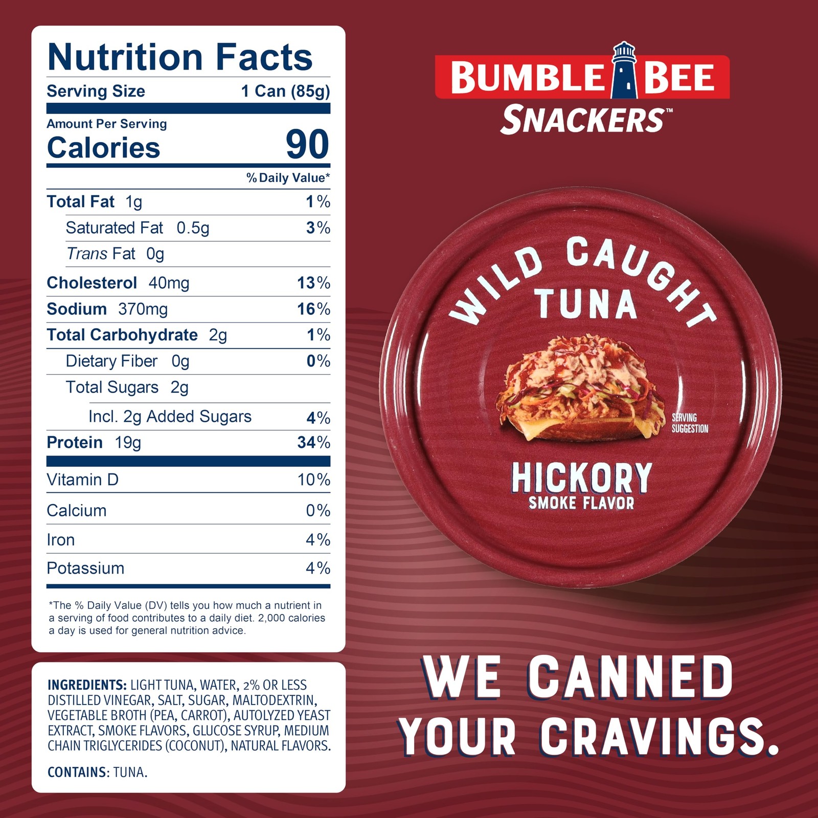 Bumble Bee Snackers Hickory Smoke Tuna, 3 oz Easy Open Can 19g Protein per …