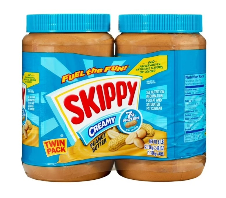 Skippy Creamy Peanut Butter 48 oz 2 Pack – No Sugar Added, Smooth