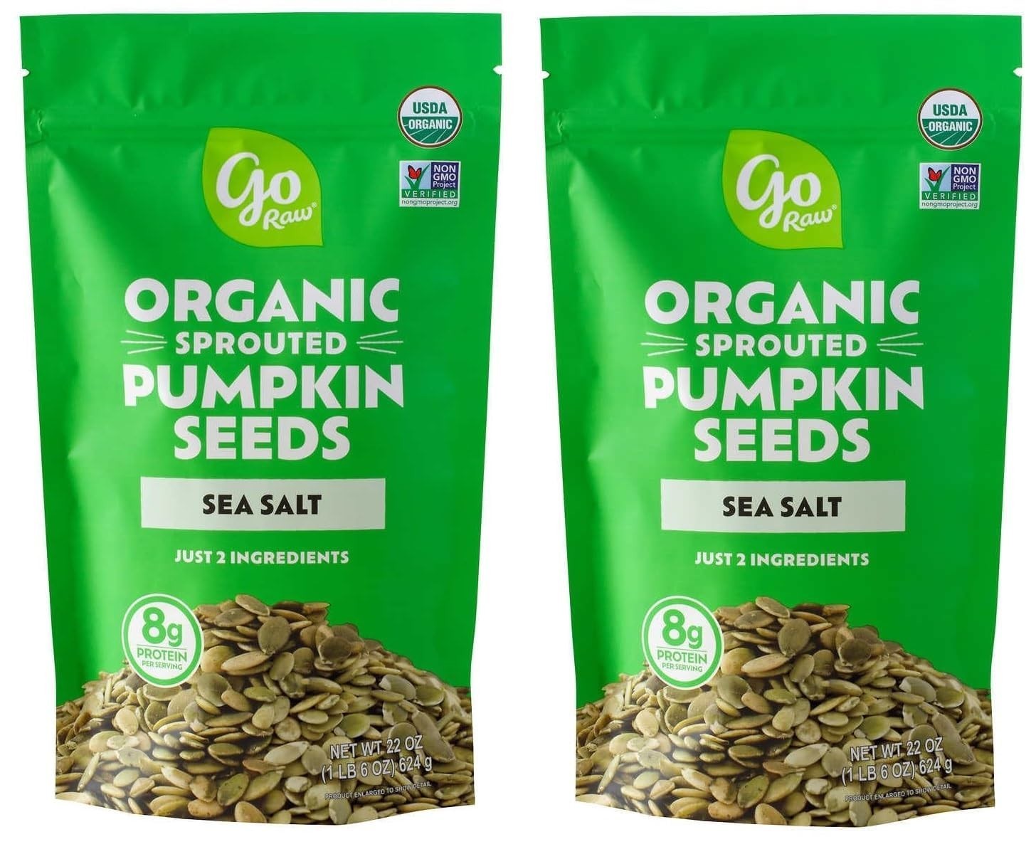 Go Raw Organic Sprouted Pumpkin Seeds with Sea Salt 22 oz Each Bag (Pack of 2)