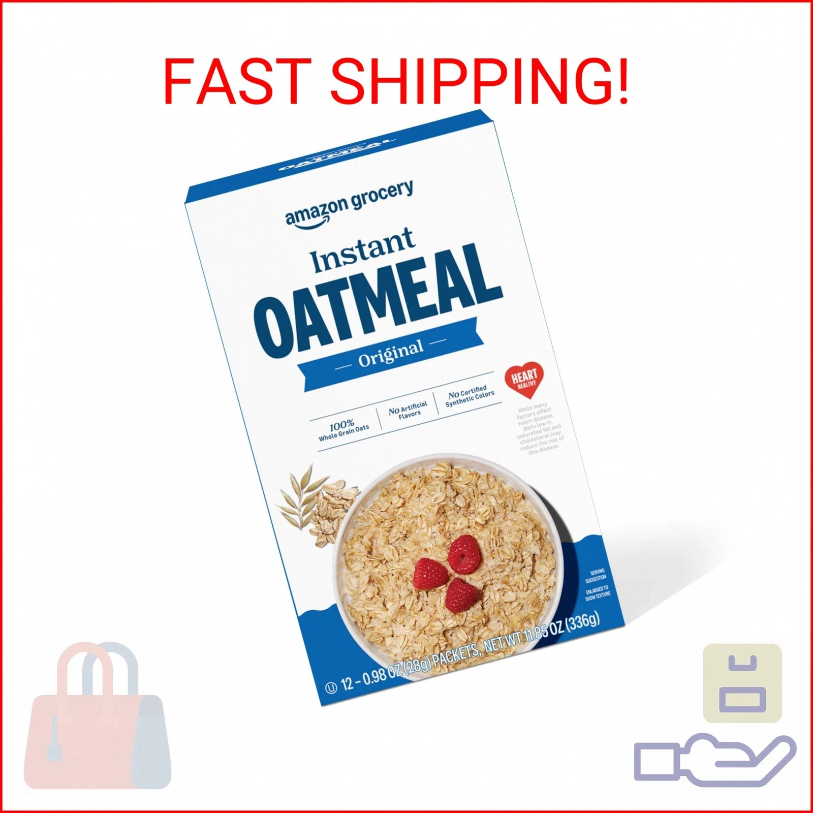 Amazon Grocery, Original Instant Oatmeal, 0.98 Oz, 12 Ct