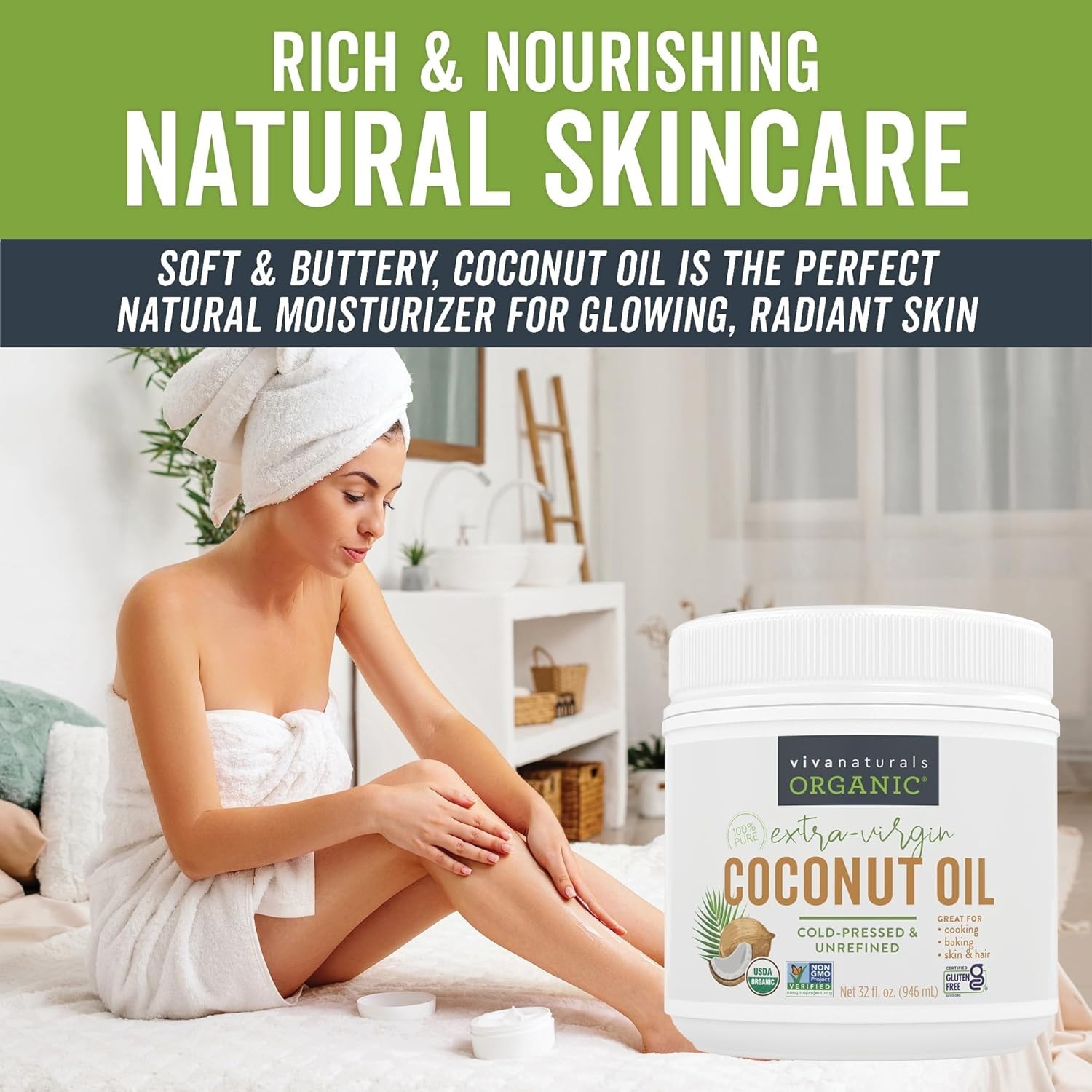 Organic Coconut Oil, 32 Fl Oz – Unrefined, Cold-Pressed Extra Virgin Coconut Oil