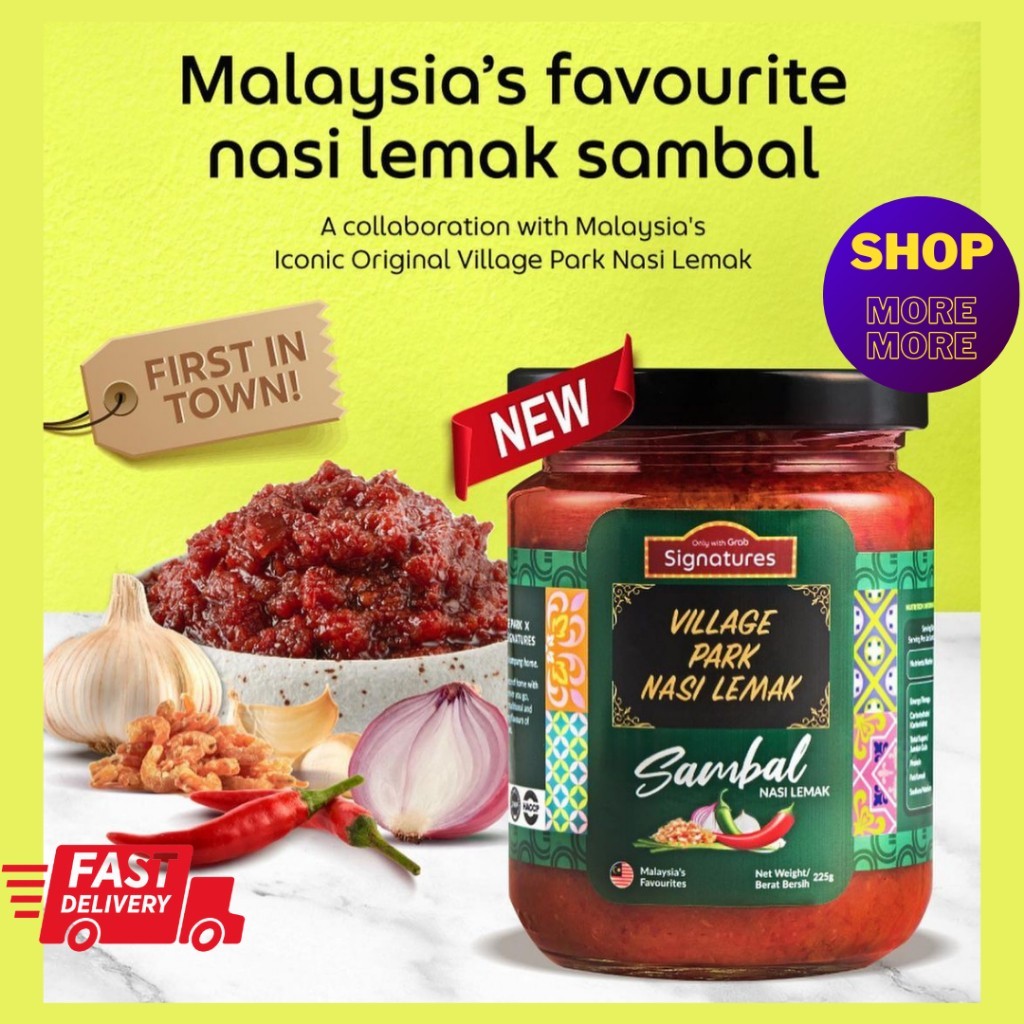 Village Park Nasi Lemak Sambal 225g Jar | Authentic Malaysian Chili Paste | Hala