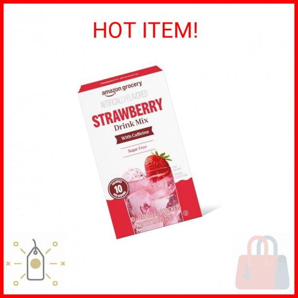 Amazon Grocery, Strawberry Drink Mix with Caffeine, 10 packets, 1.1 Oz (Previous