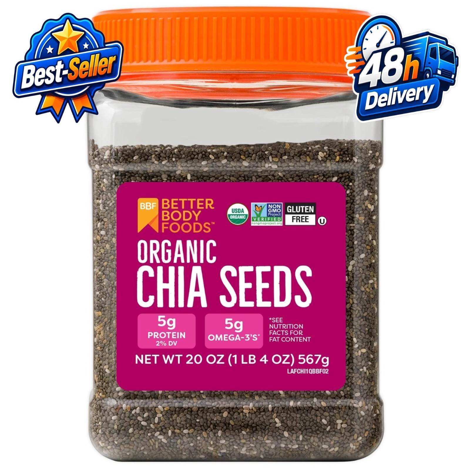 Organic Chia Seeds, Gluten Free, Keto Friendly, Vegan, 1.25lb