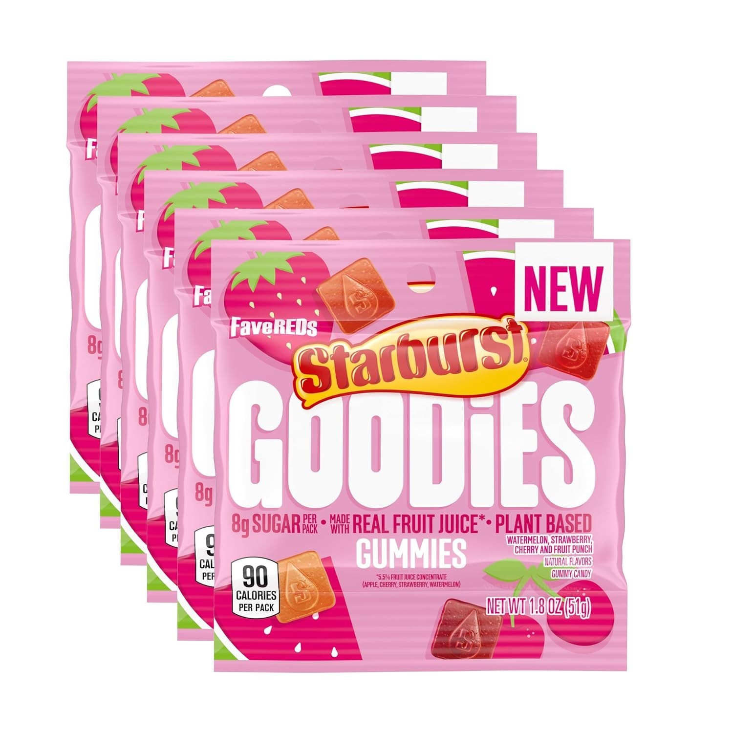 STARBURST GOODIES FaveREDS Plant-Based Fruit Gummy Candy, 1.8 Oz, 12 Pack 8/26ex