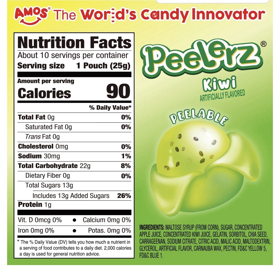 AMOS Peelerz Assorted Fruit Gummy Candy Box 240g 10 Servings 1 Pouch 25g Each