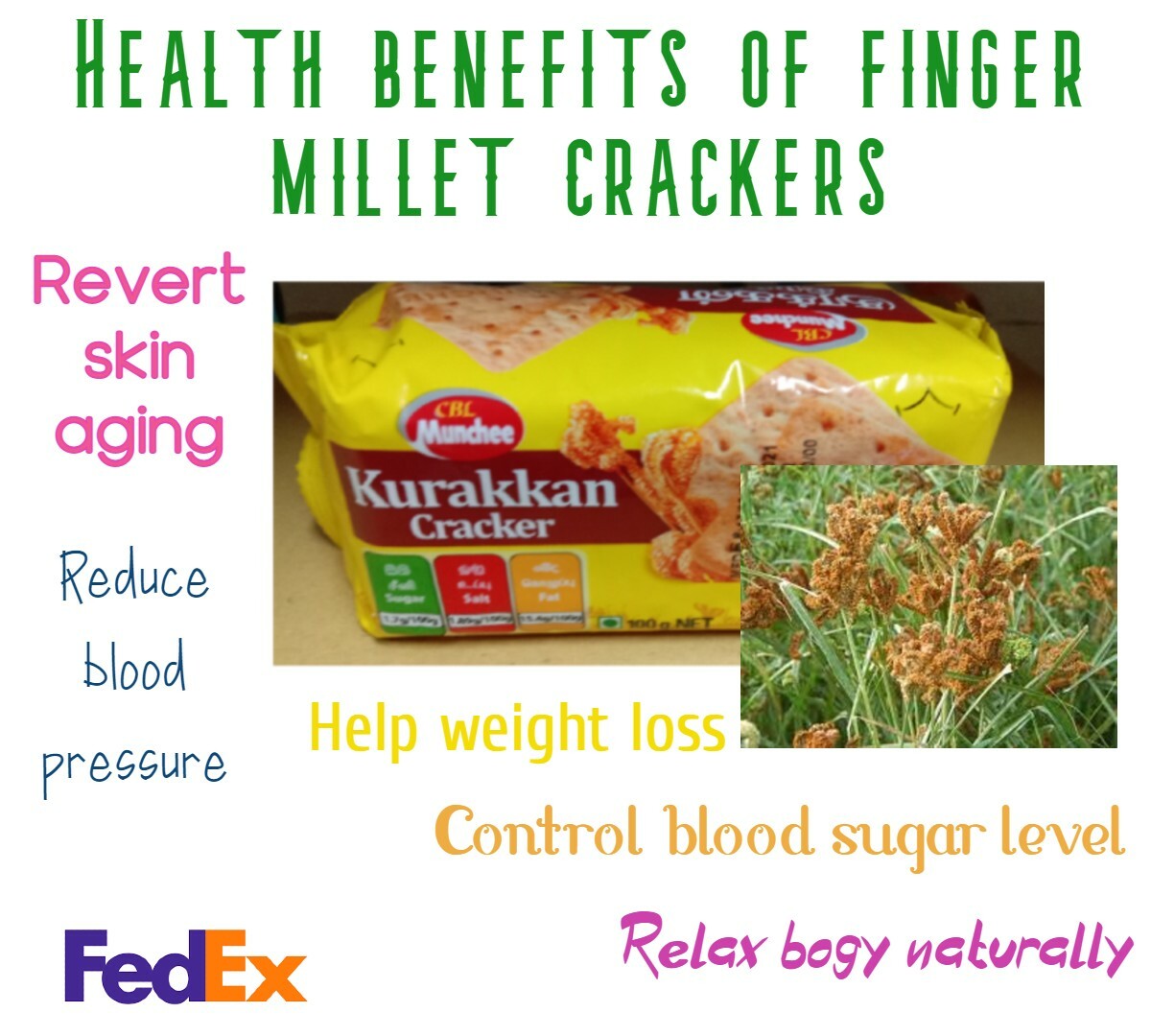 Finger Millet Ragi crackers biscuit lose body weight Organic anti skin aging 3pc