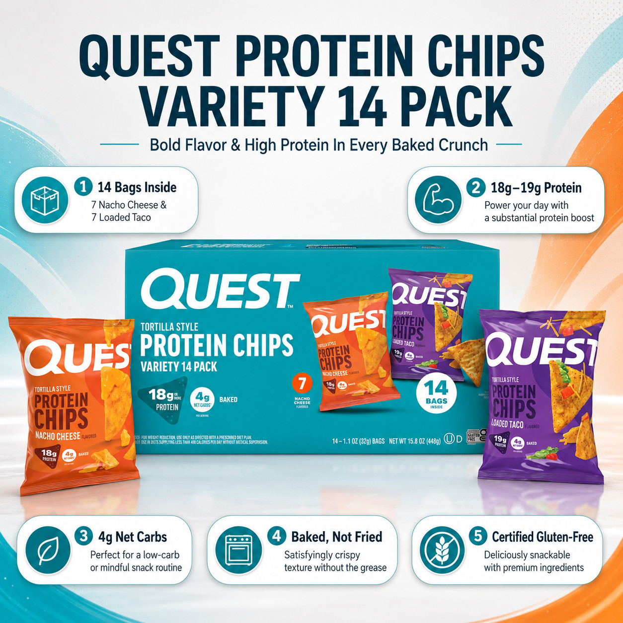 Quest Tortilla Chips, Variety pack, 1.1 Oz Bags, 14-count