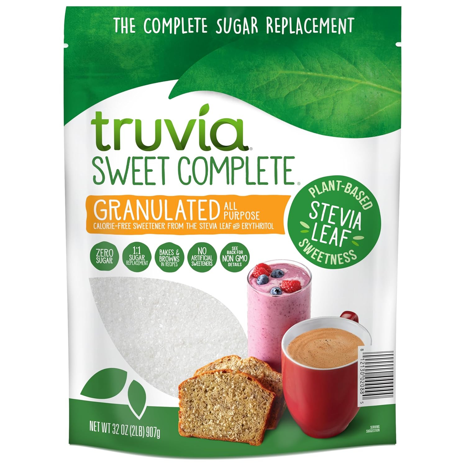 Sweet Complete Zero-Calorie Granulated All-Purpose Stevia Leaf Sweetener, 32 Oz