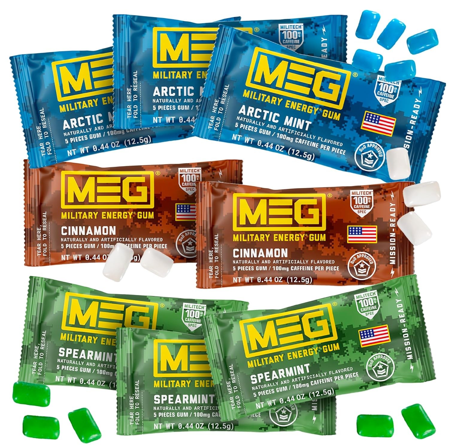 MEG Military Energy Gum 100mg Caffeine Per Piece Stay Alert Energy Gum