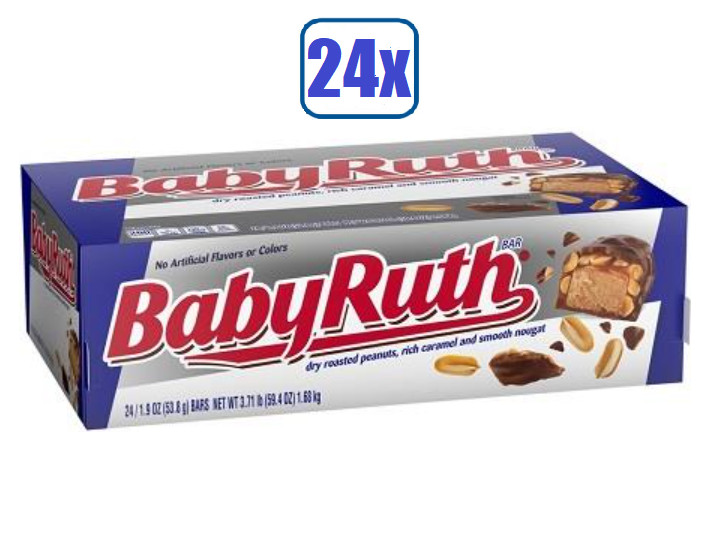 24x Bars Baby Ruth Dry Roasted Peanuts Caramel Candy Bar – 2.1oz