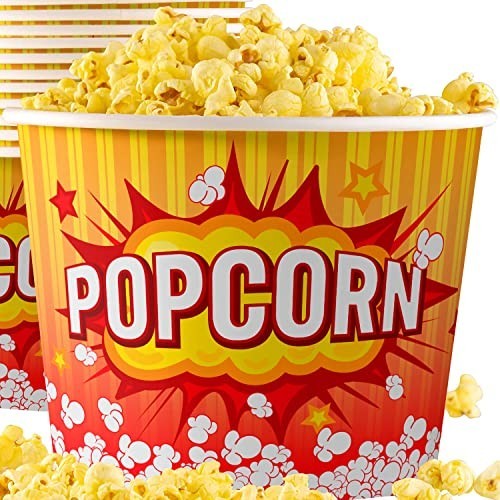 85oz Retro Popcorn Buckets – 50 Pack, Durable Greaseproof Tubs for Parties, Movi