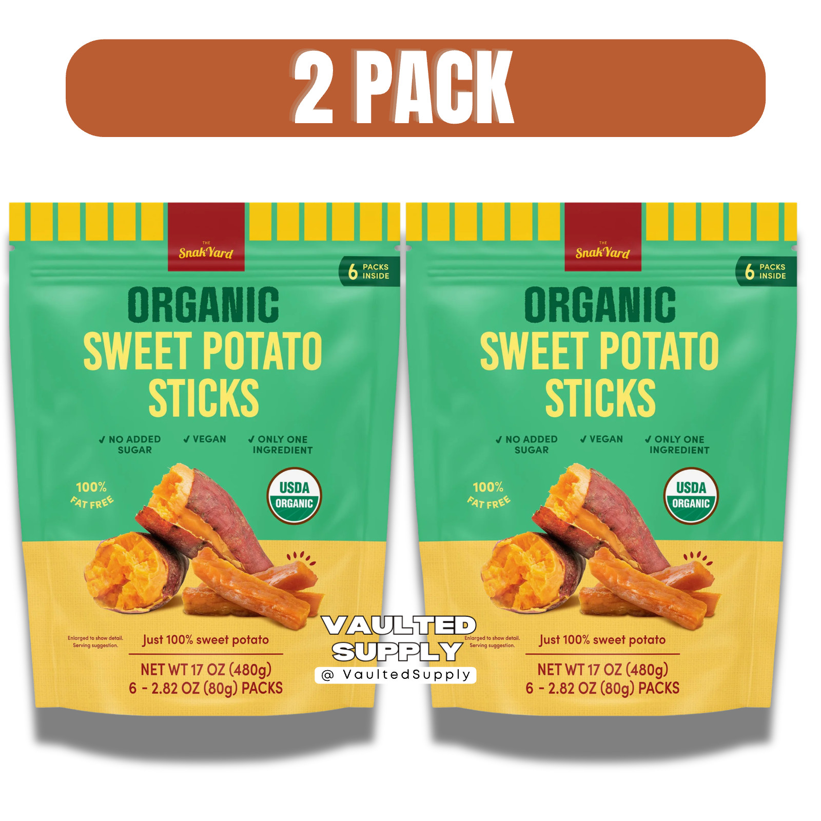 2-PACK The SnakYard Organic Sweet Potato Sticks 17 Oz (6 count) each pack