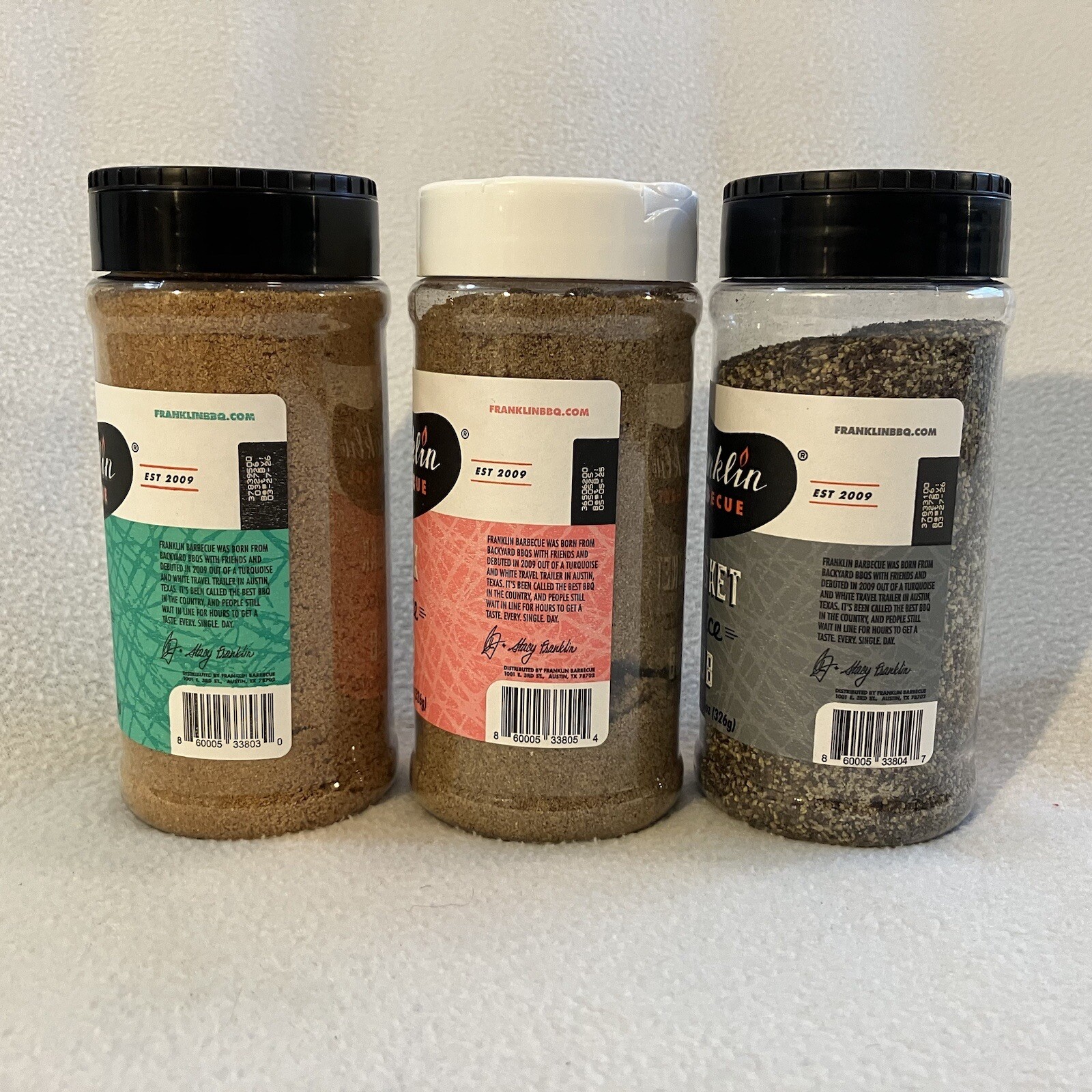 Franklin Barbecue Spice Bundle 1 of each flavor. BBQ, Brisket and Steak. 11.5 oz