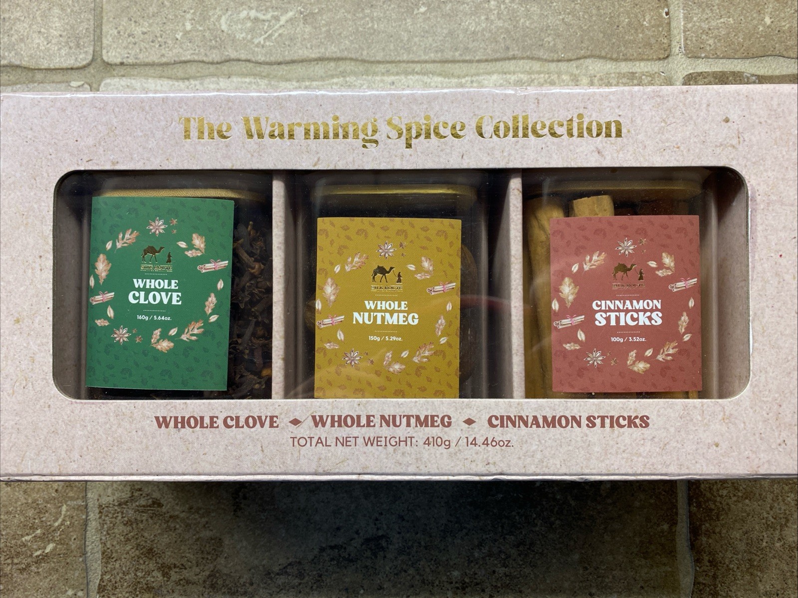 Silk Route Warming Spice Collection Whole Cloves, Nutmeg, Cinnamon GLASS JARS
