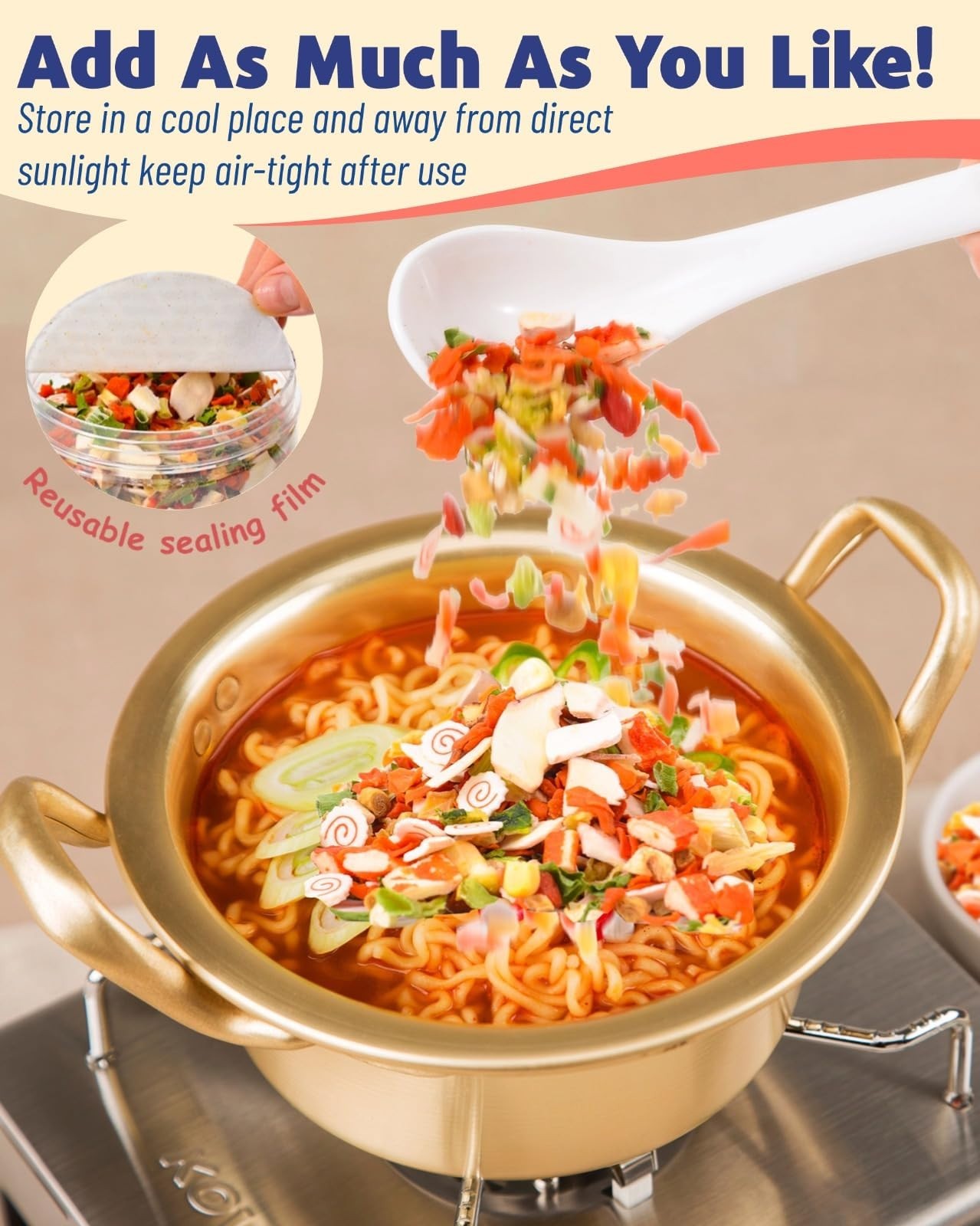 Dried Ramen Toppings Mix – Seafood & Veggies, Real Squid, Shrimp, Fish Cake, Goj