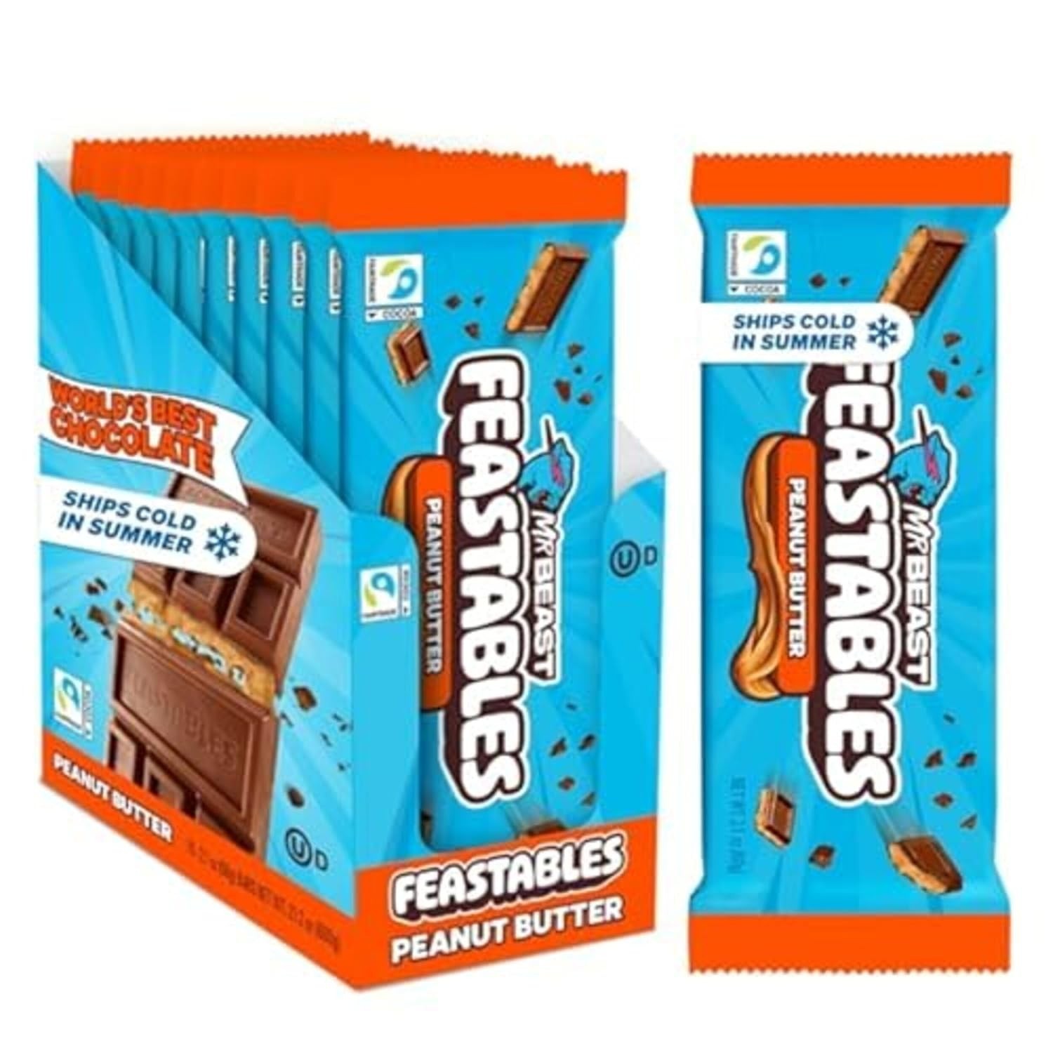 MrBeast Peanut Butter Milk Chocolate Bar, King Size, 10 Count | Fairtrade coc…