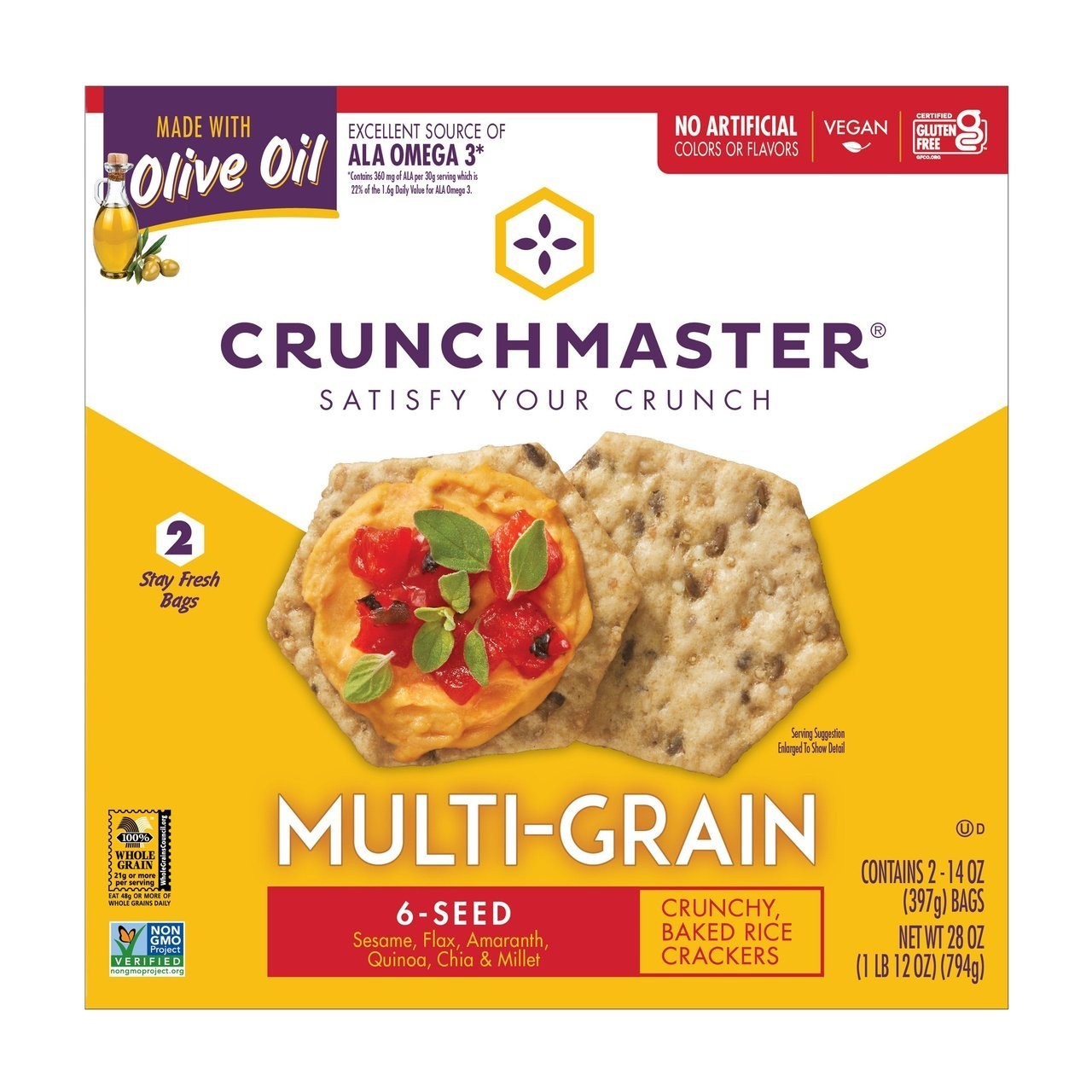 Crunchmaster Multi-Grain 6 Seed Crackers 28 oz Box Healthy Snack New