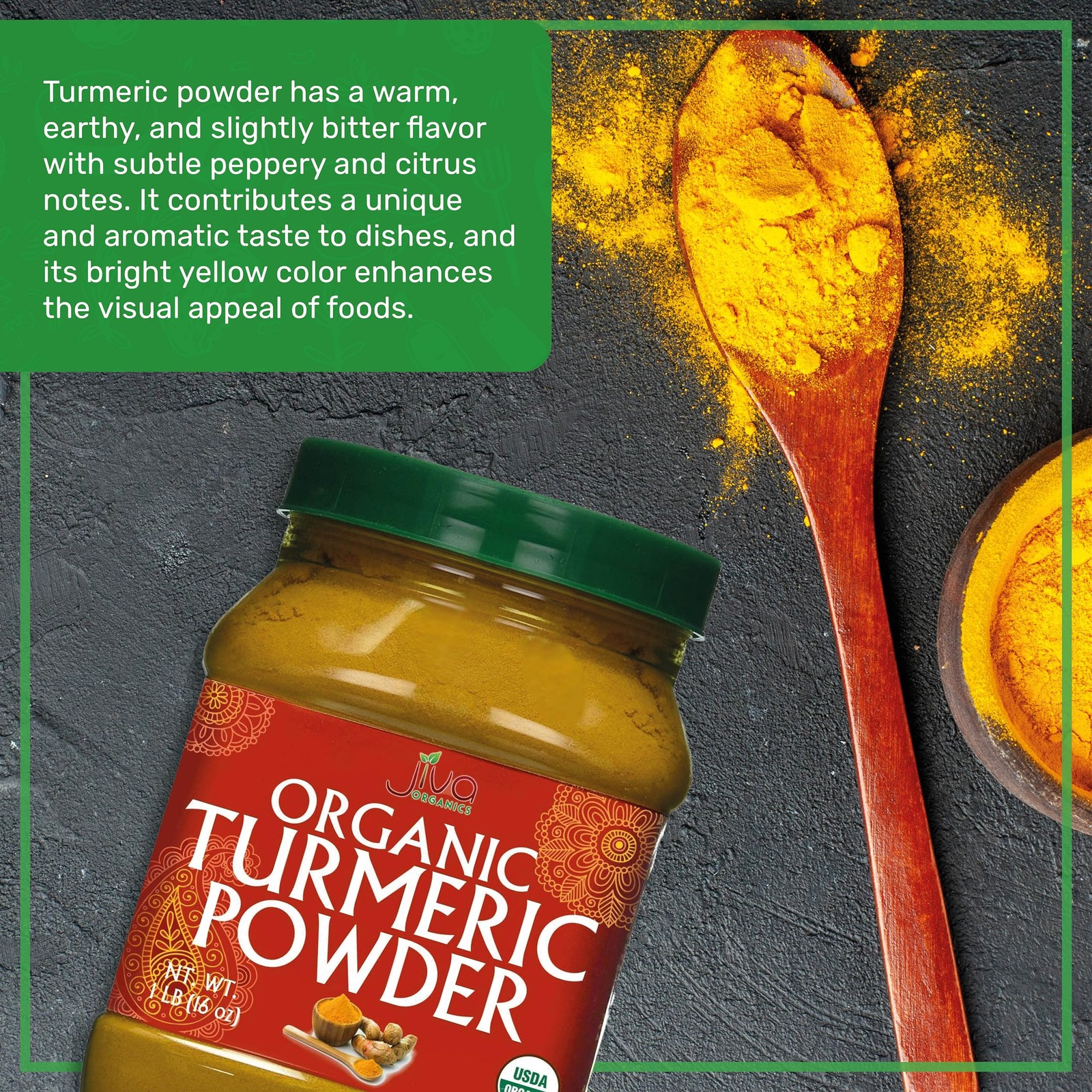 Organic Turmeric Powder 1 Pound Jar by Jiva 1 (Pack of 1), Yellow