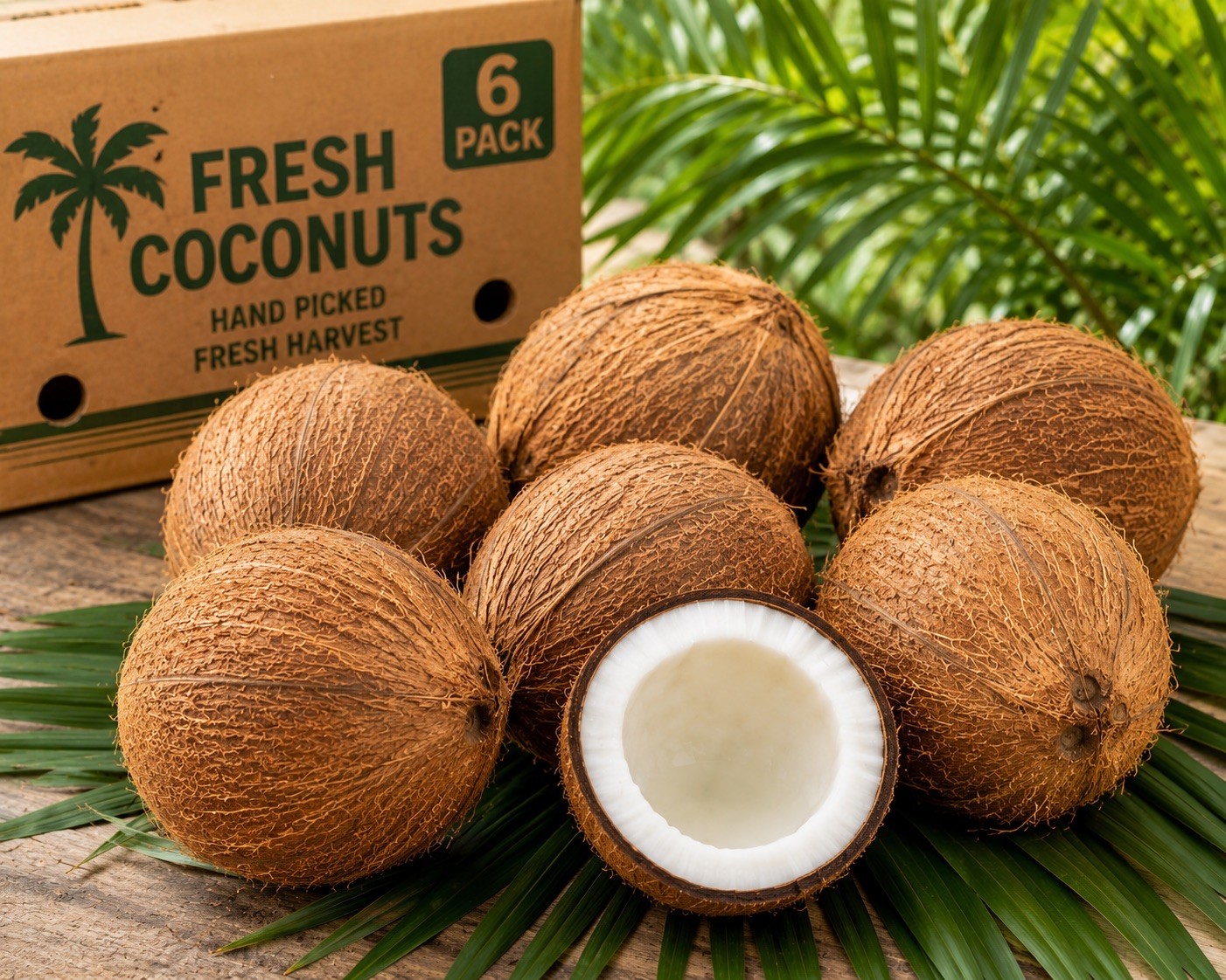 6 Fresh Whole Coconuts Hand Picked Fresh Harvest Mature Brown FREE Shipping