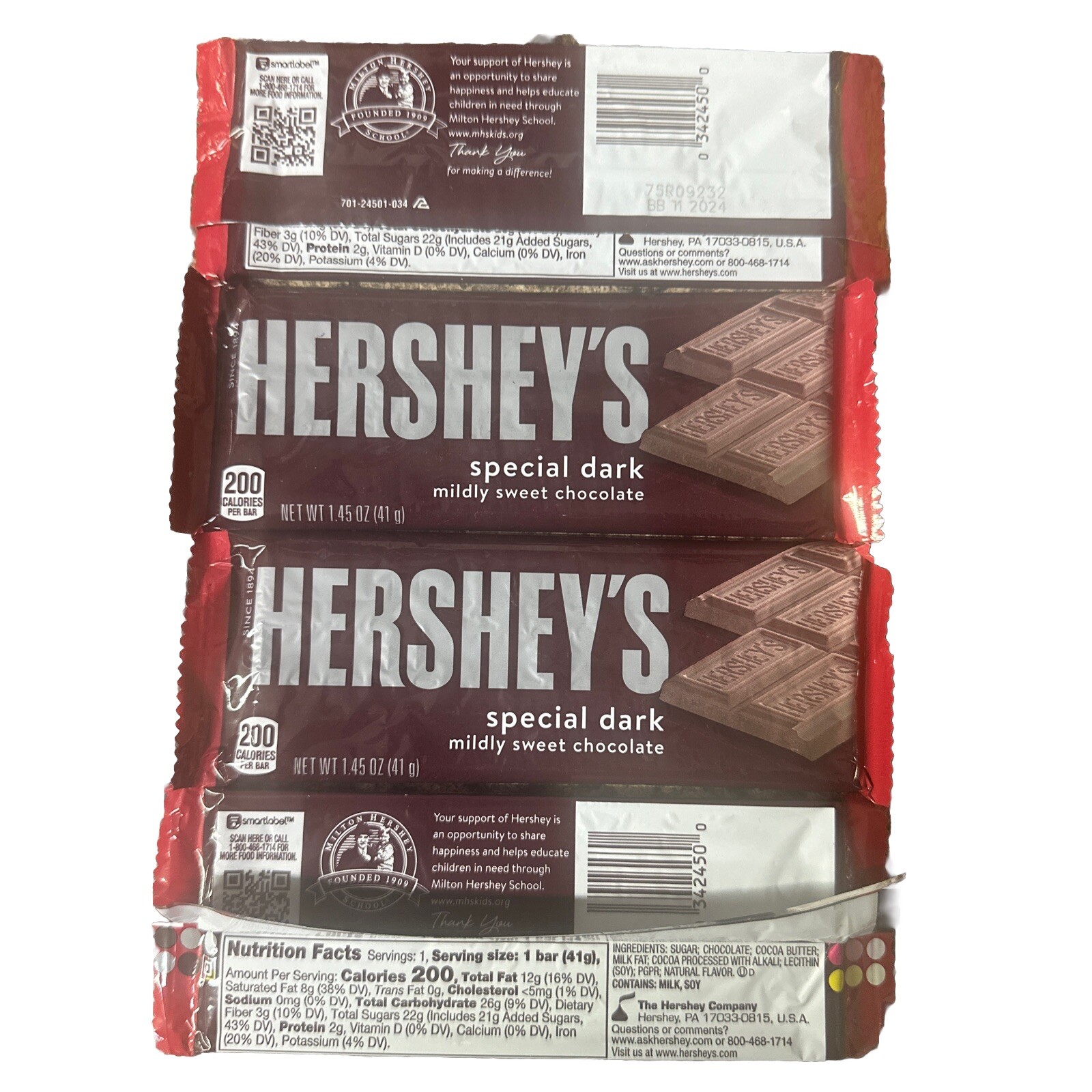 Hershey’s Special Dark Chocolate Mildly Sweet Chocolate 1.45 oz Lot Of 4