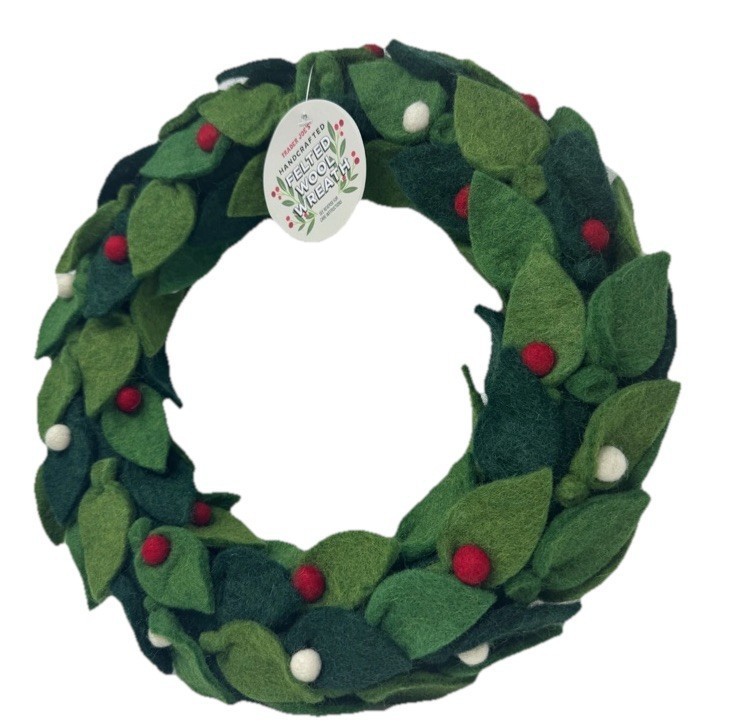 Trader Joe’s Handcrafted Felted Wool Christmas Wreath Holiday Decor 2025 NEW