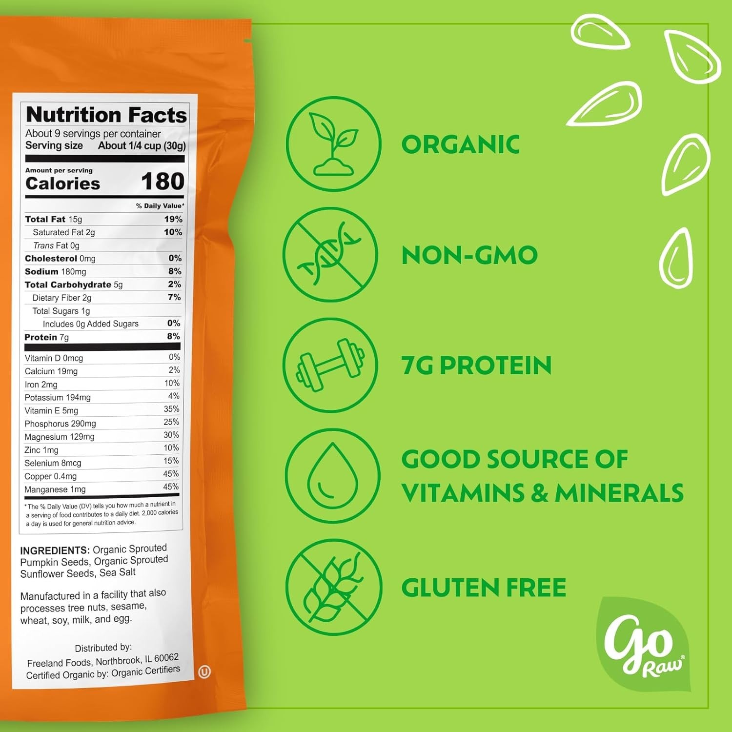 Go Raw Organic Sprouted Pumpkin & Sunflower Seeds, 10 oz, Sea Salted, Keto, Kosh