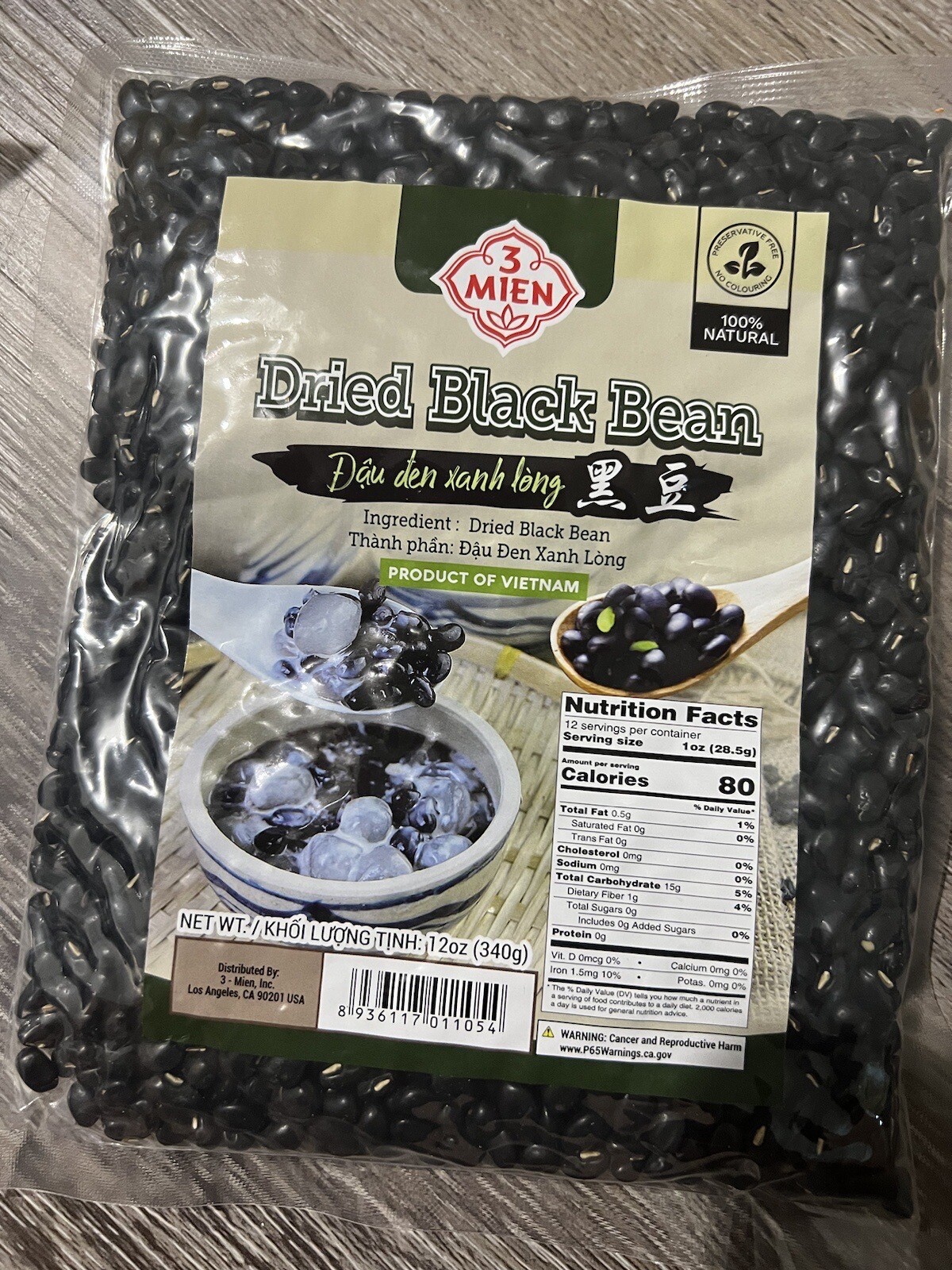Black Bean with Green Kernel – Dau Den Xanh Long Size Bag 12oz (340gram)