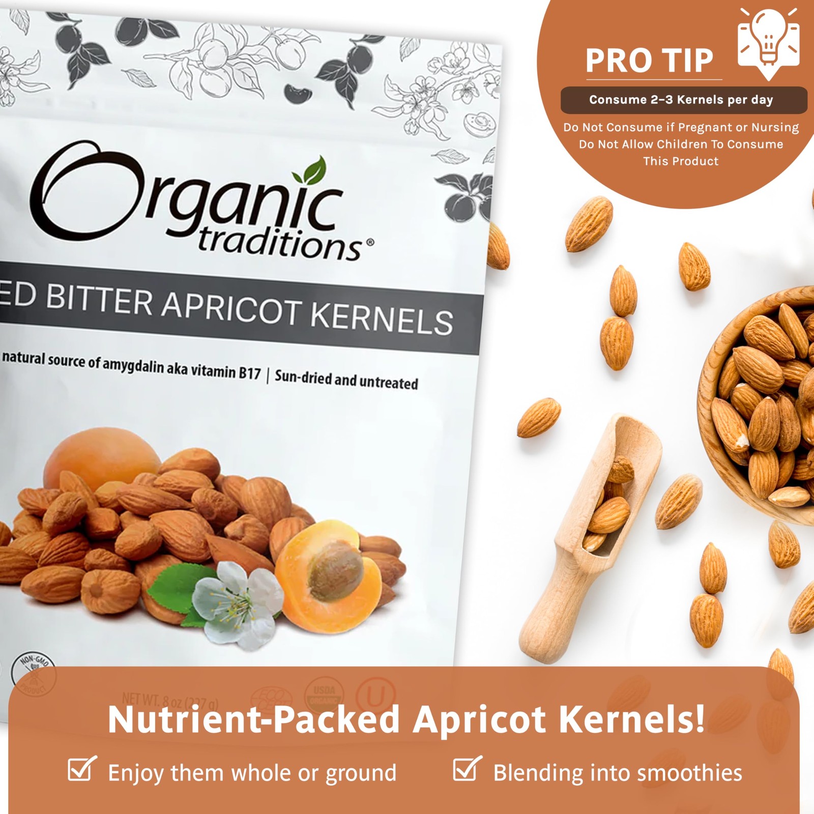 Apricot Kernels, Organic Apricot Seeds, Sundried Sweet and Bitter Taste, Vega…