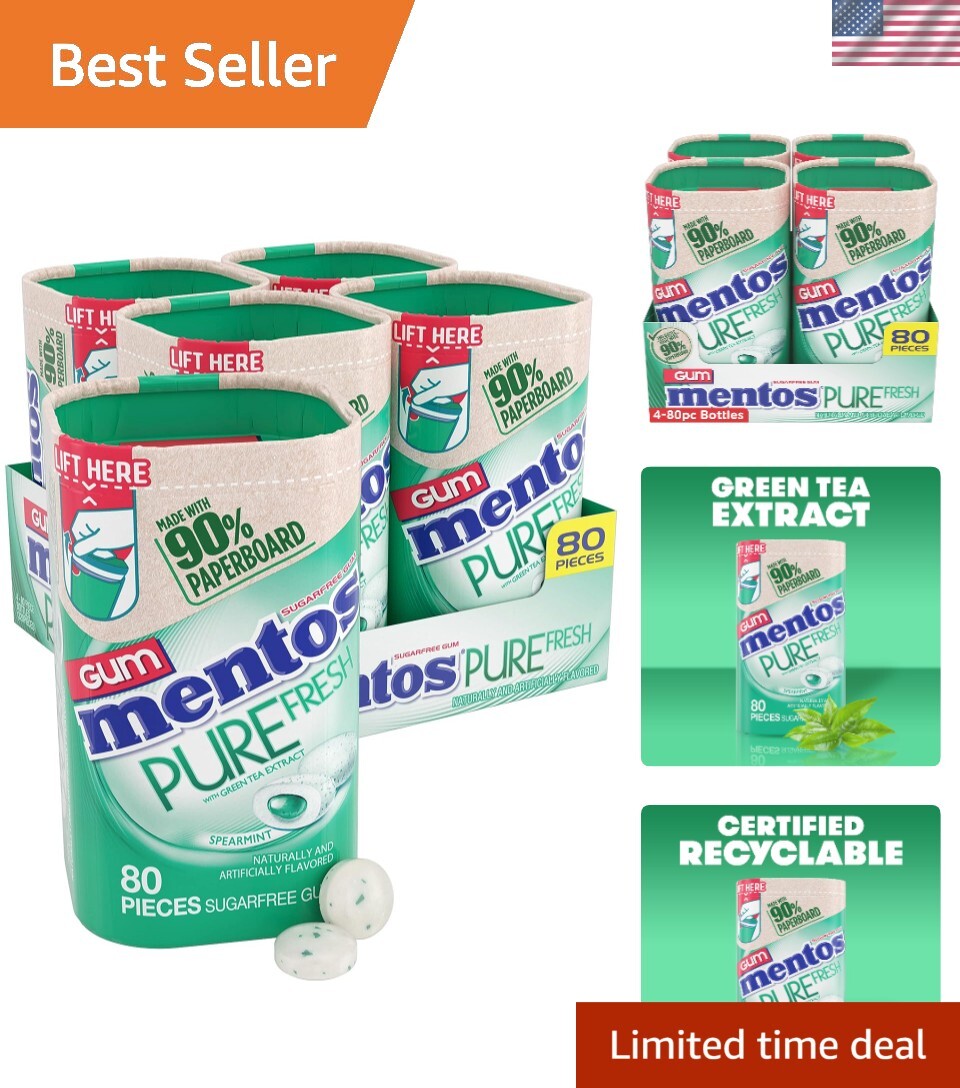 Eco-Friendly Sugar-Free Xylitol Gum in 90% Recyclable Paperboard Bottle, 80 Ct