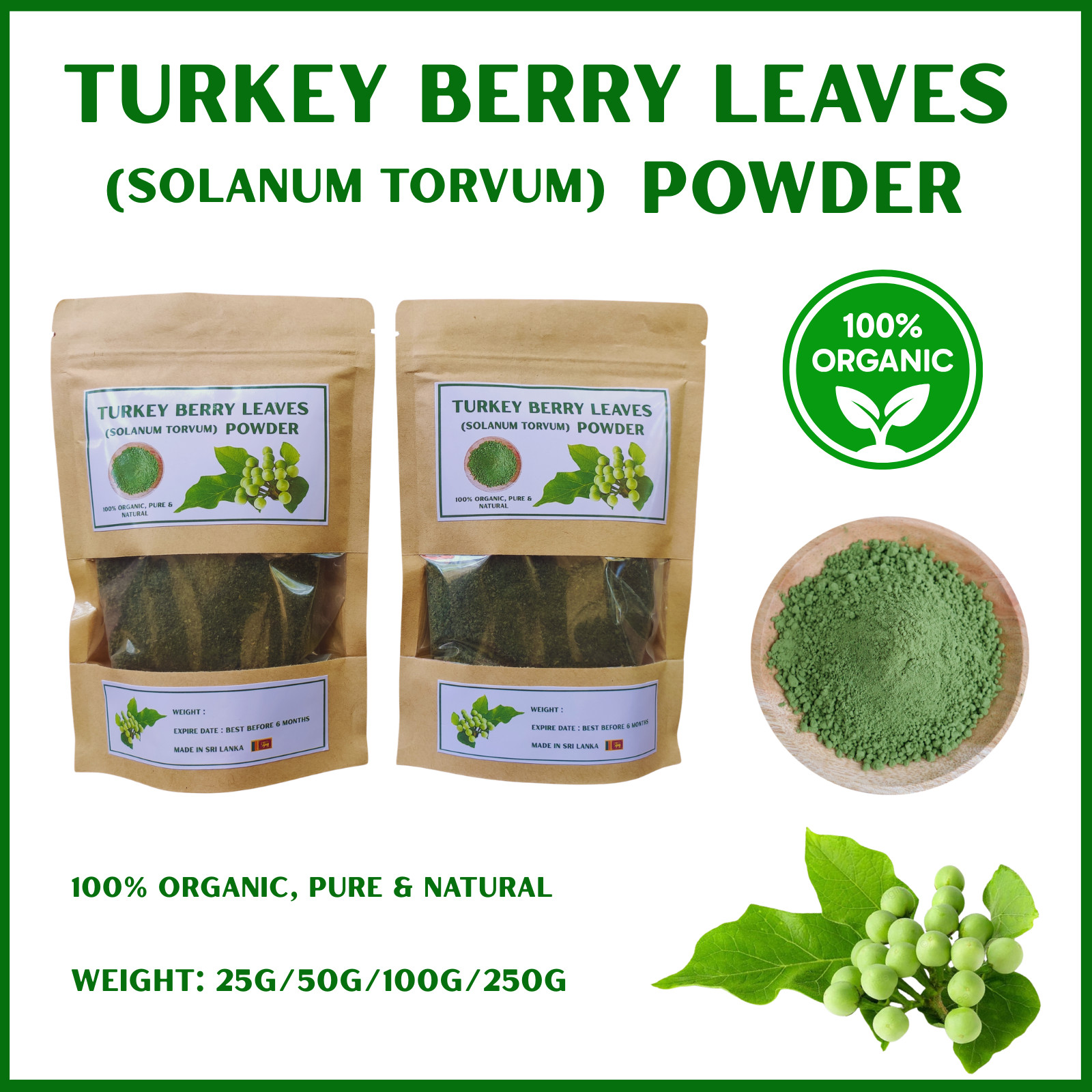 Turkey Berry Leaves Powder Dried Organic Solanum Torvum Natural Leaf Powder