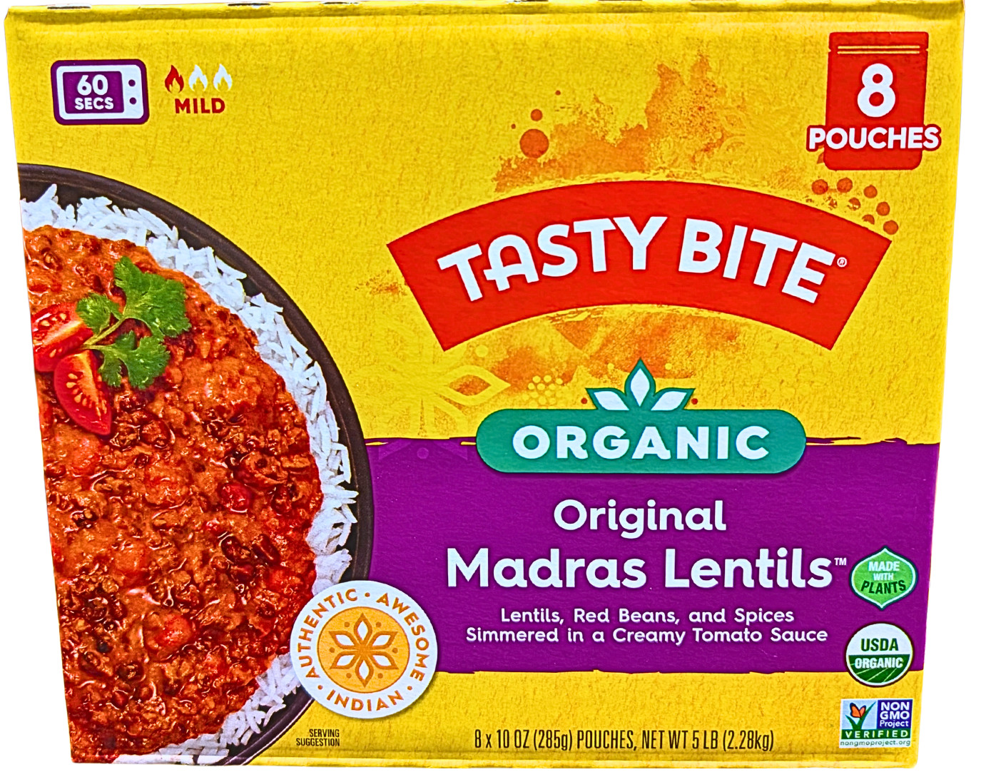 Tasty Bite Organic Original Madras Lentils 8×10 Ounce Pouches EXP 06/2026