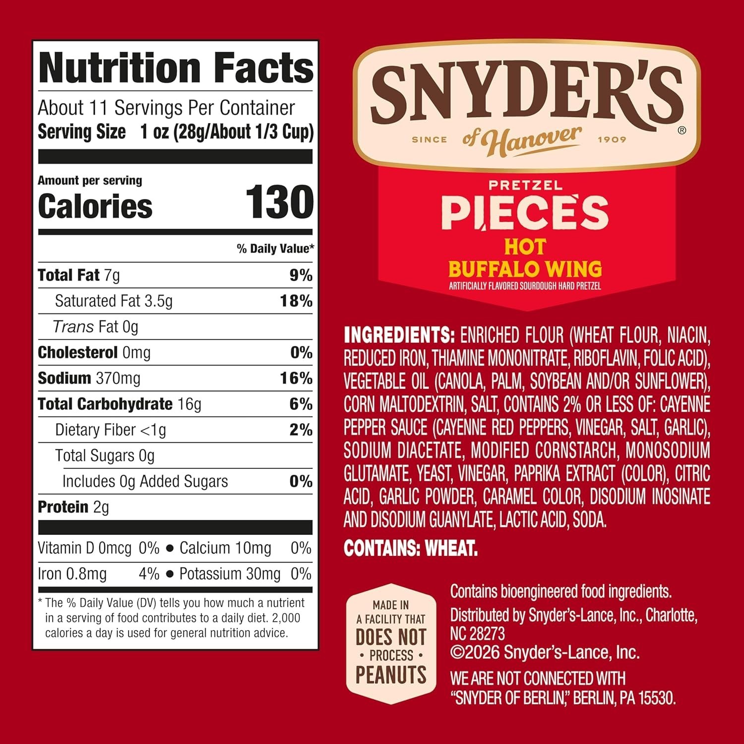 Snyder’s of Hanover Hot Buffalo Wing Flavored Pretzel Pieces, 11.25 Oz