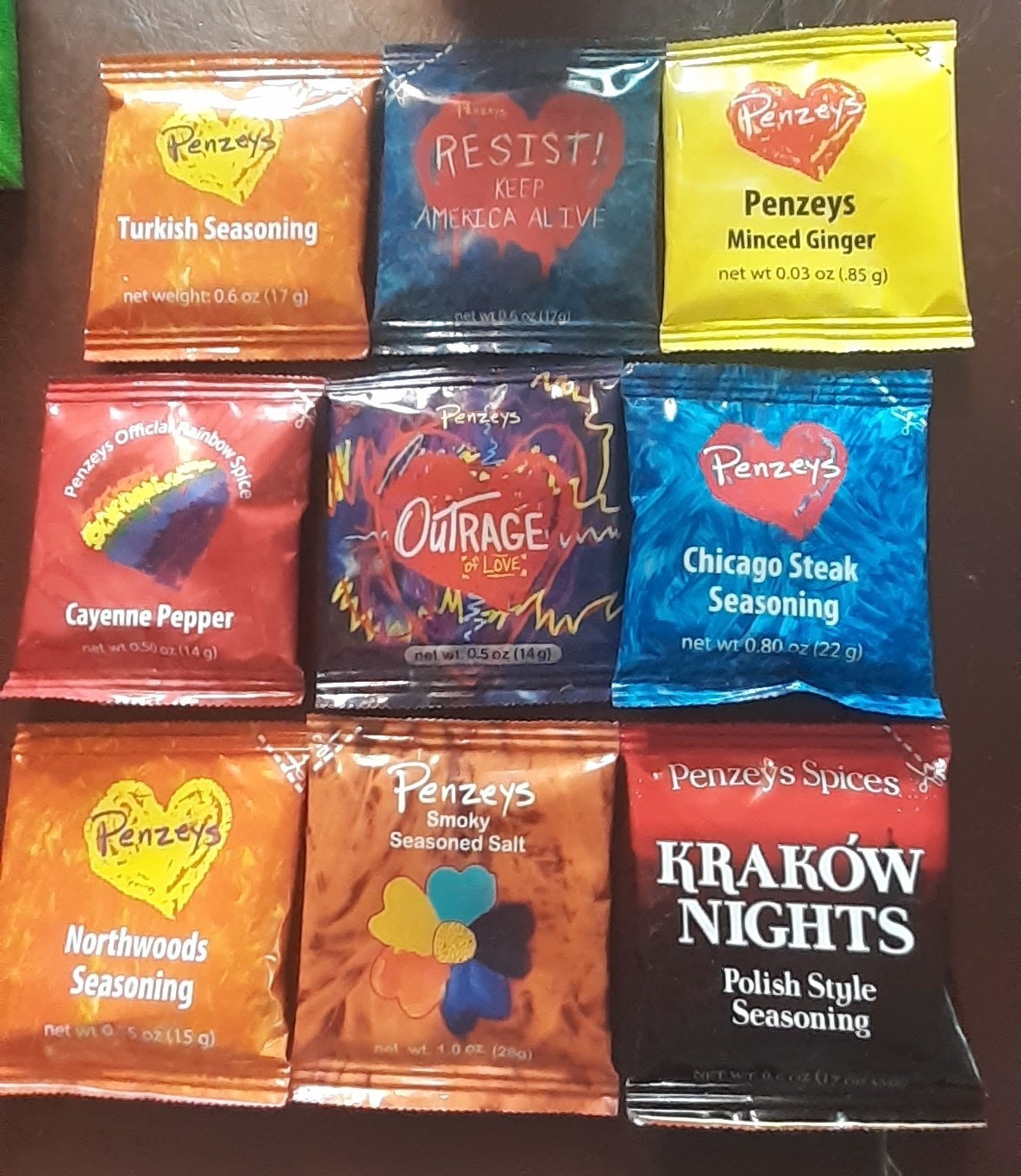 Penzeys Spices Trial Bags Lot of 9 Samples cayenne salt ginger etc cook grill