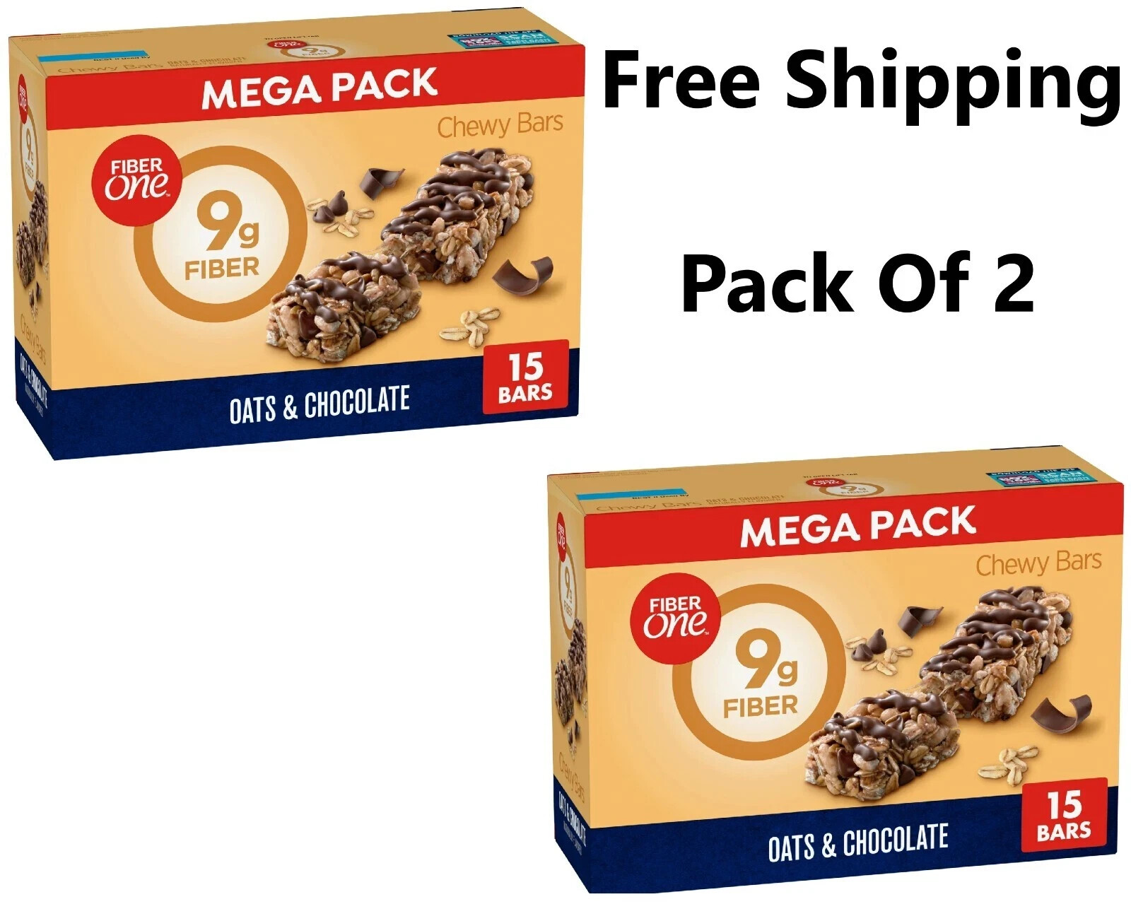 (2 Pack) Fiber One Chewy Bars, Oats & Chocolate, Fiber Snacks, Mega Pack