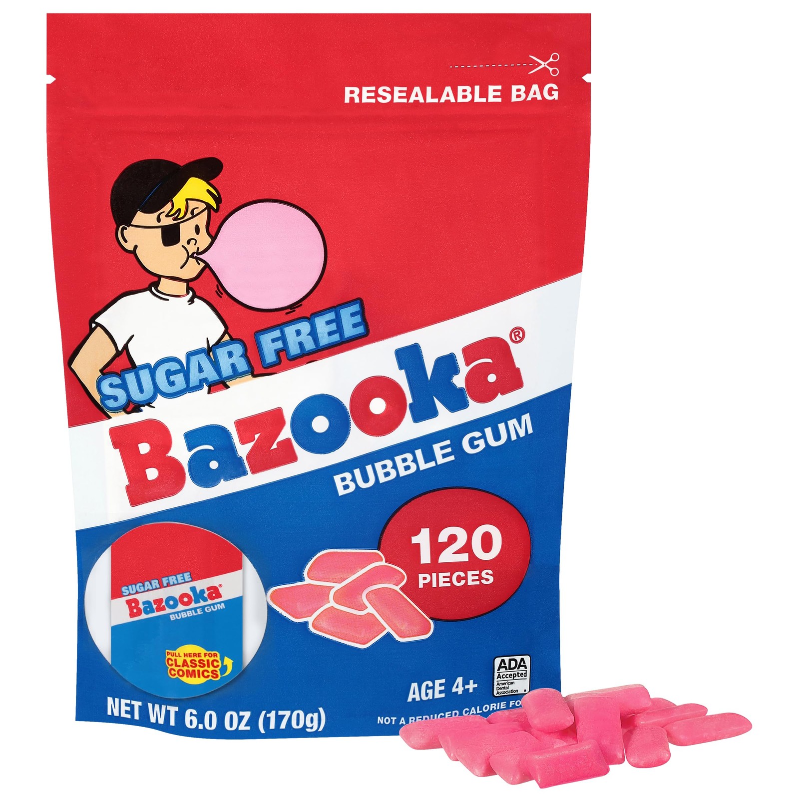 Bazooka Bubble Gum Sugar-Free Chewing Gum Pellets, Bulk Gum in Resealab