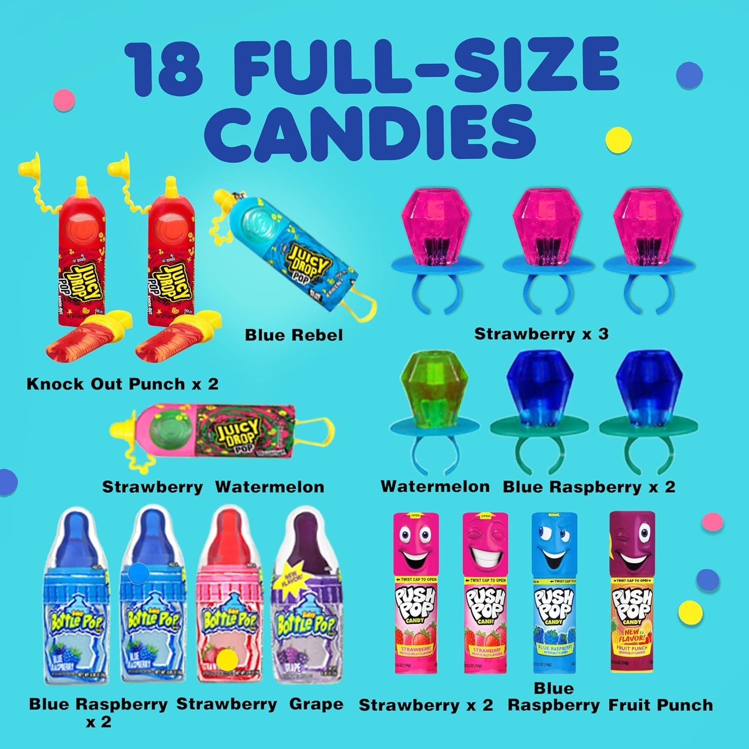 Candy Variety Pack 18 Count Ring Pop Push Pop Juicy Drop Assorted Candy