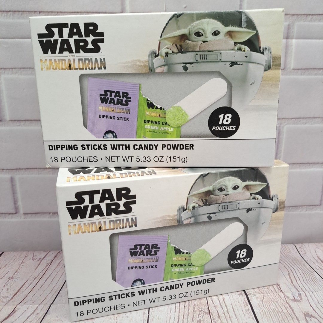 Lot Of 2- Disney 18ct Star Wars Lick & Dip Mandalorian Dipping Candy Green Apple