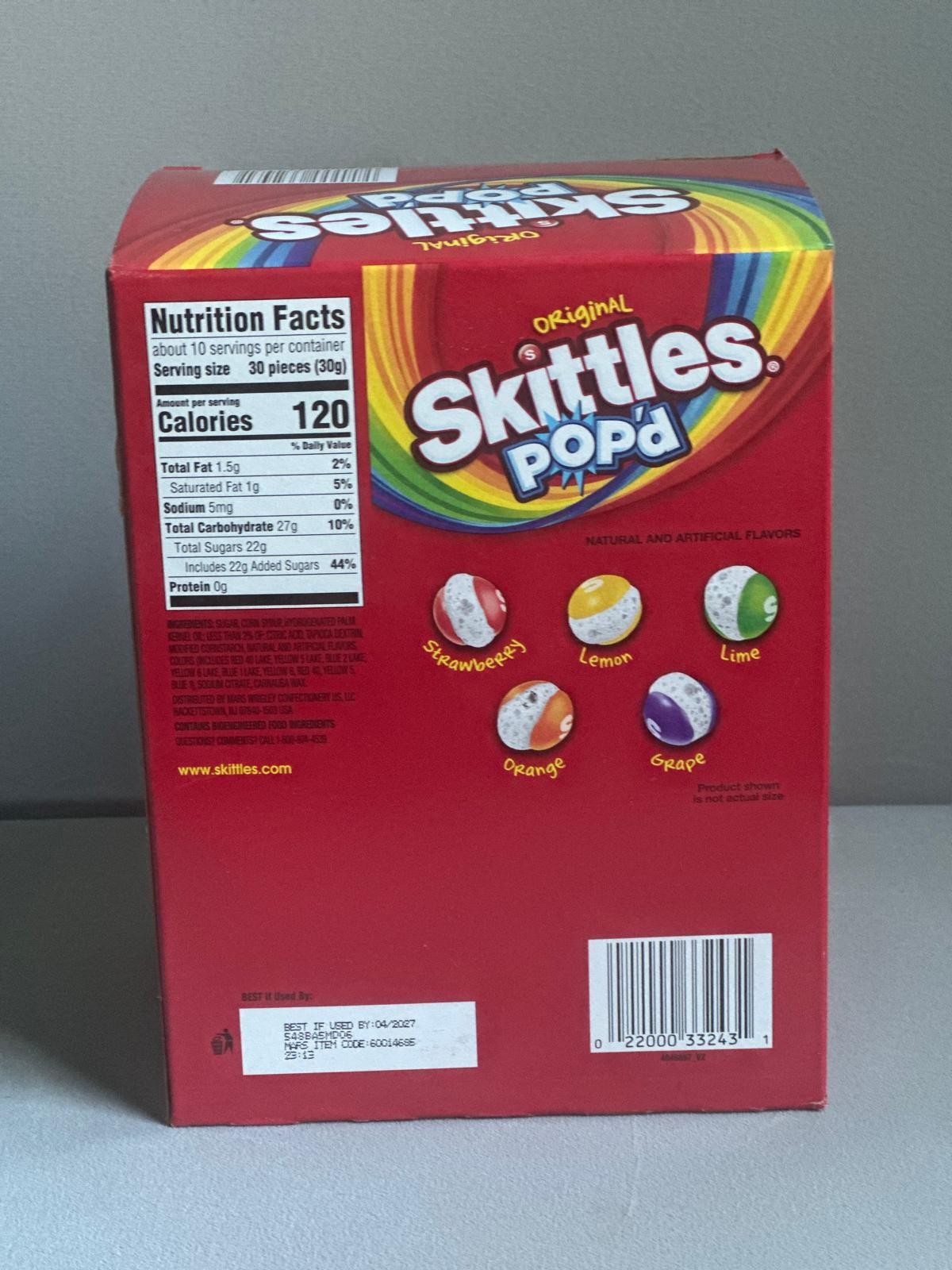 Skittles Pop’d Freeze Dried Candy Original Flavor 2 Pack Crispy Crunchy Treat