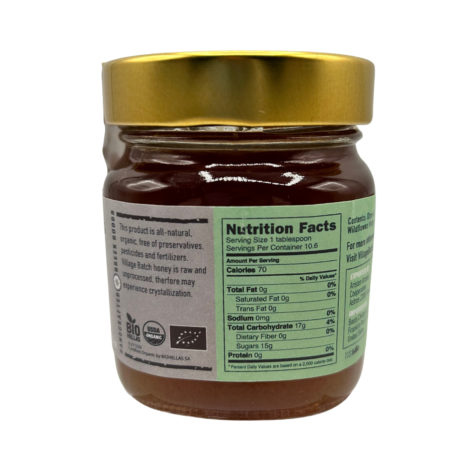 Pure Raw Untreated ORGANIC WILDFLOWER HONEY 8.5oz Jar Arcadia Peloponnese Greece