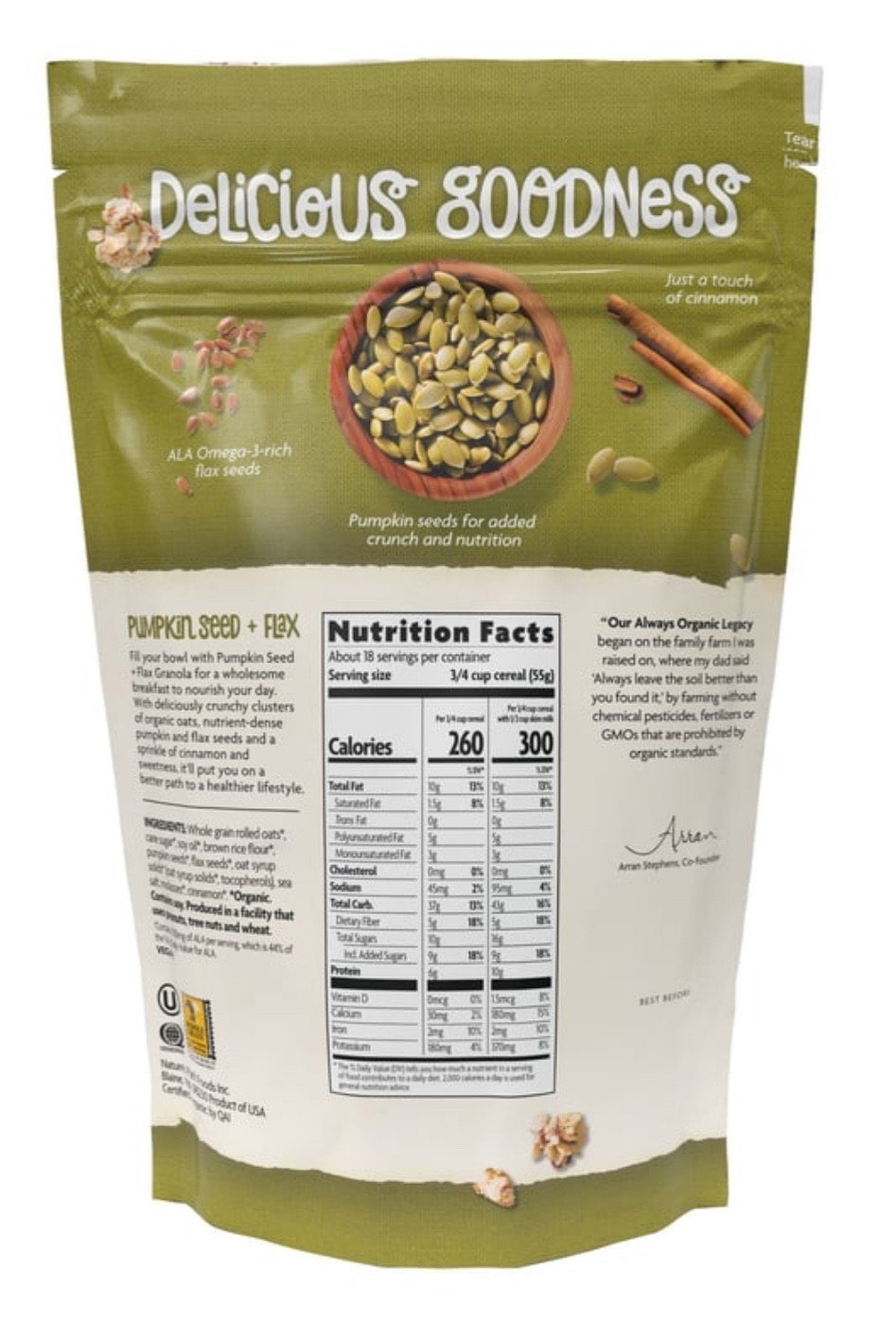 2 Packs Nature’s Path Organic Pumpkin Seed + Flax Granola 35.3 oz Each Pack