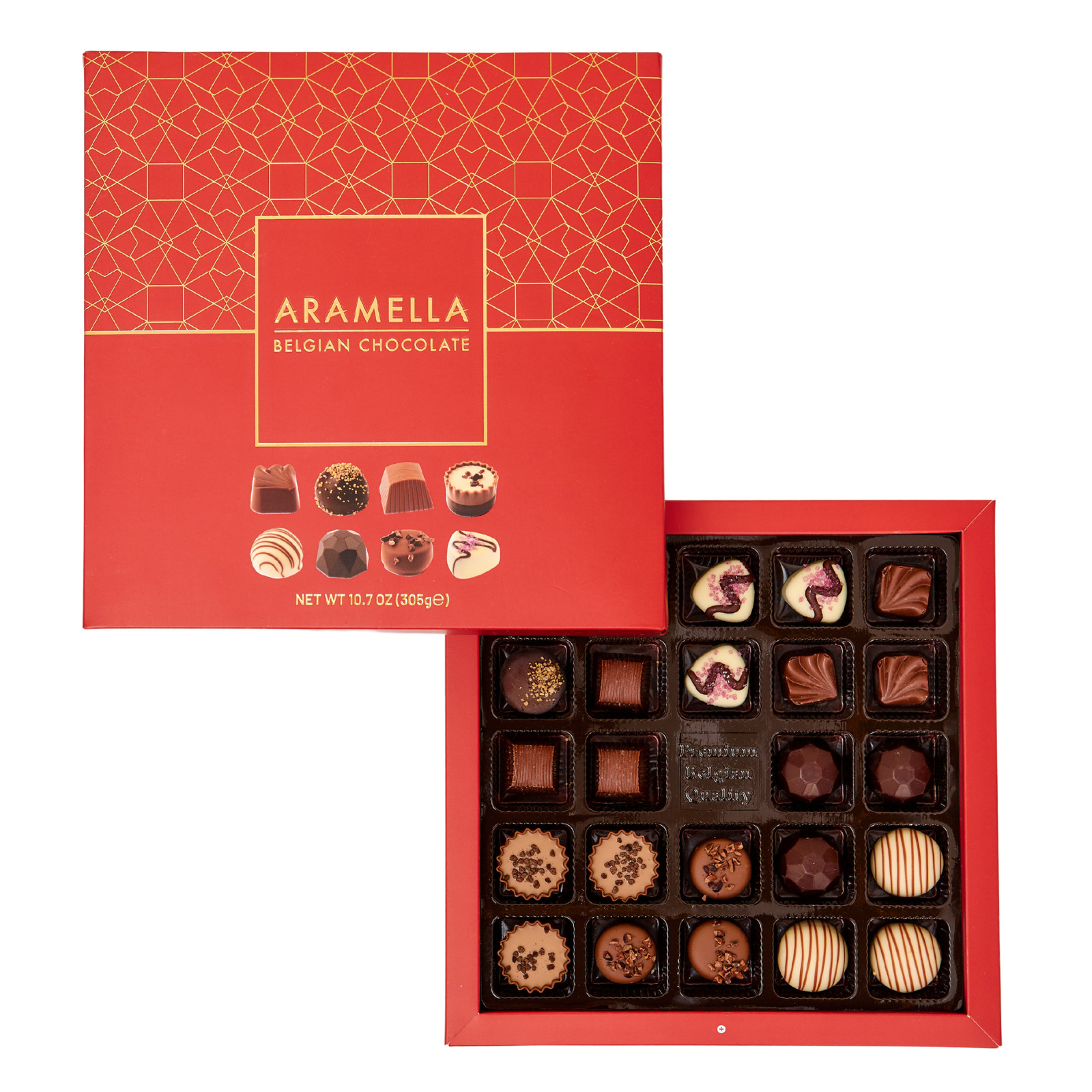 Aramella Belgian Chocolate Red Box w. Gift Bag (24 Pieces / 10.7oz / 305g)