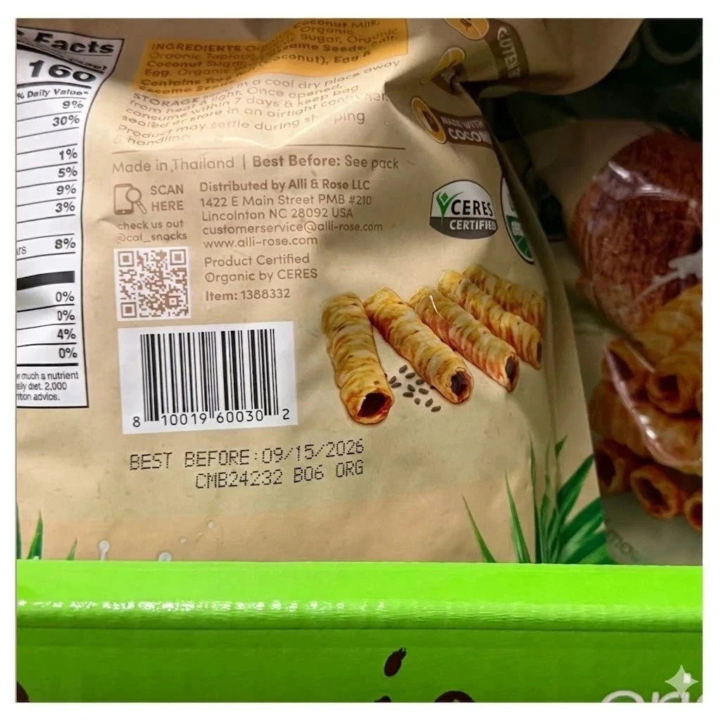 Tropical Fields Organic Crispy Coconut Rolls 11oz (3 Pack) Gluten-Free Snack