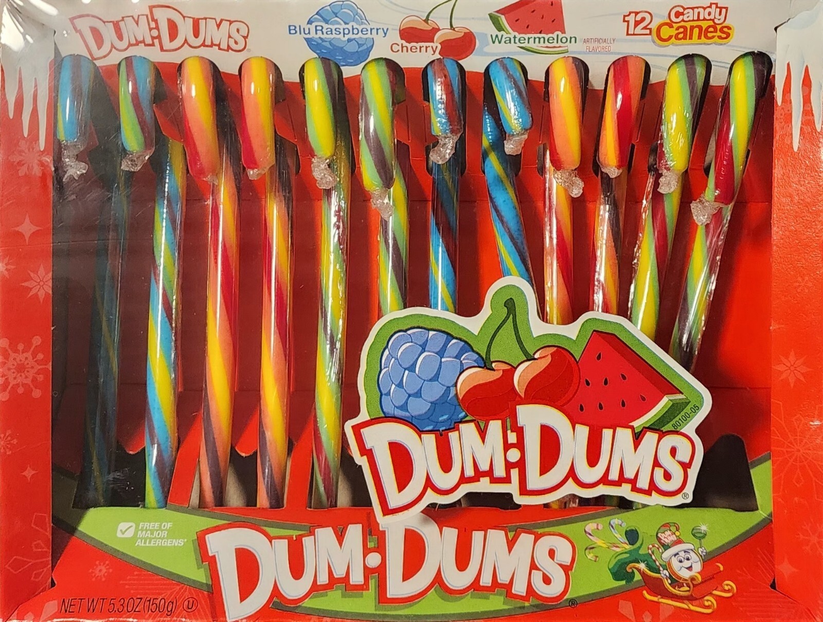 Dum-Dums Candy Canes ~ Blue Raspberry, Cherry, Watermelon ~ Box Of 12 (4/30/26)