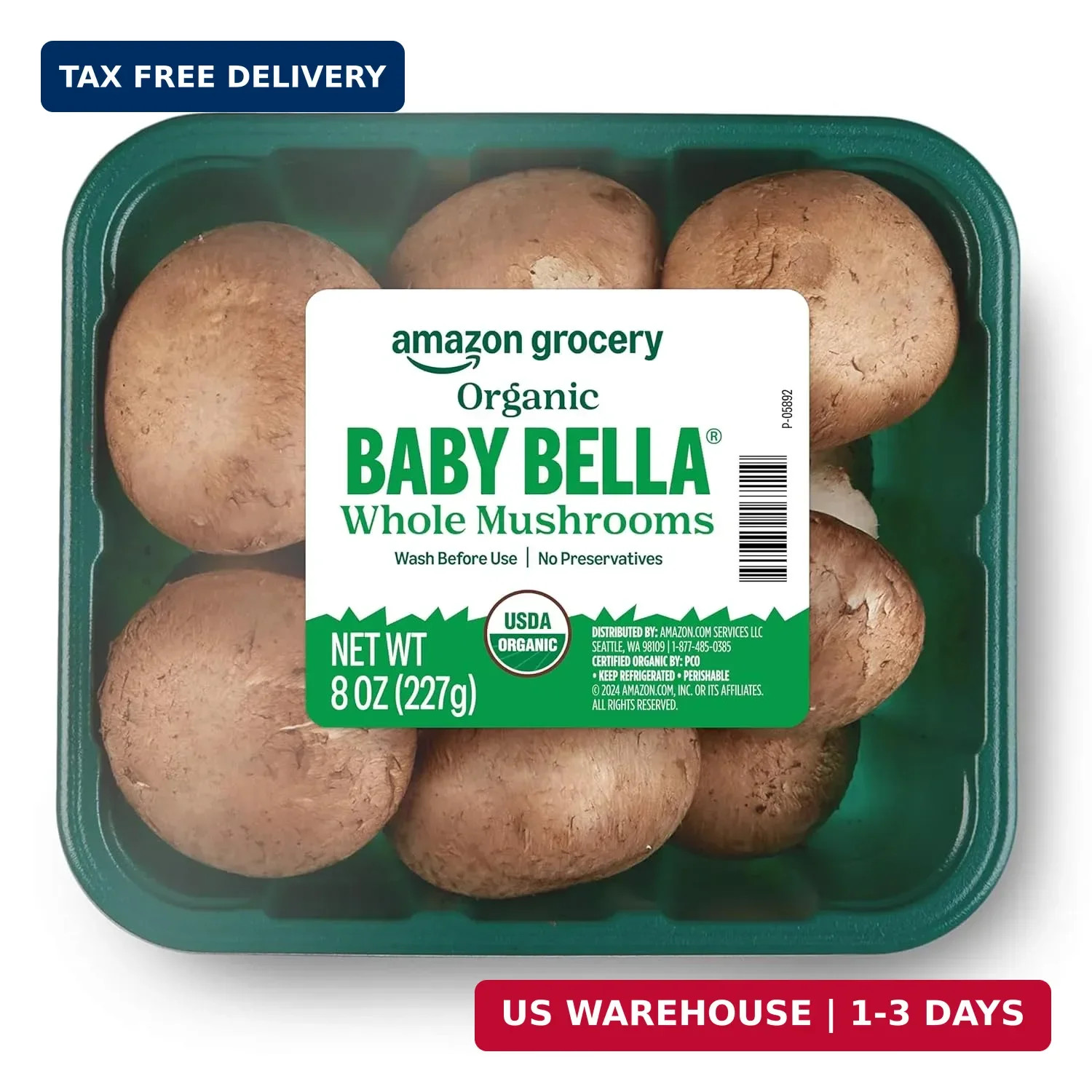 Amazon Grocery, Organic Whole Baby Bella Mushrooms, 8 Oz