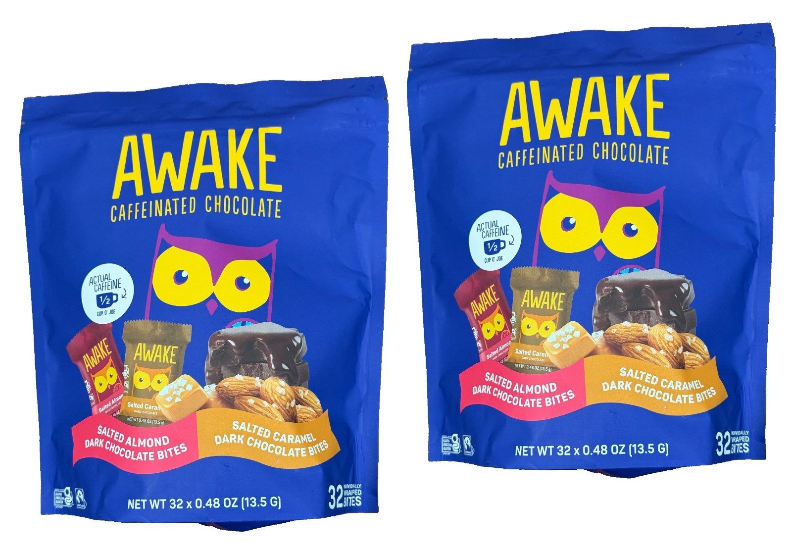 2-PACK Awake Caffeinated Chocolate Bites – 32 Individually Wrapped Pieces each