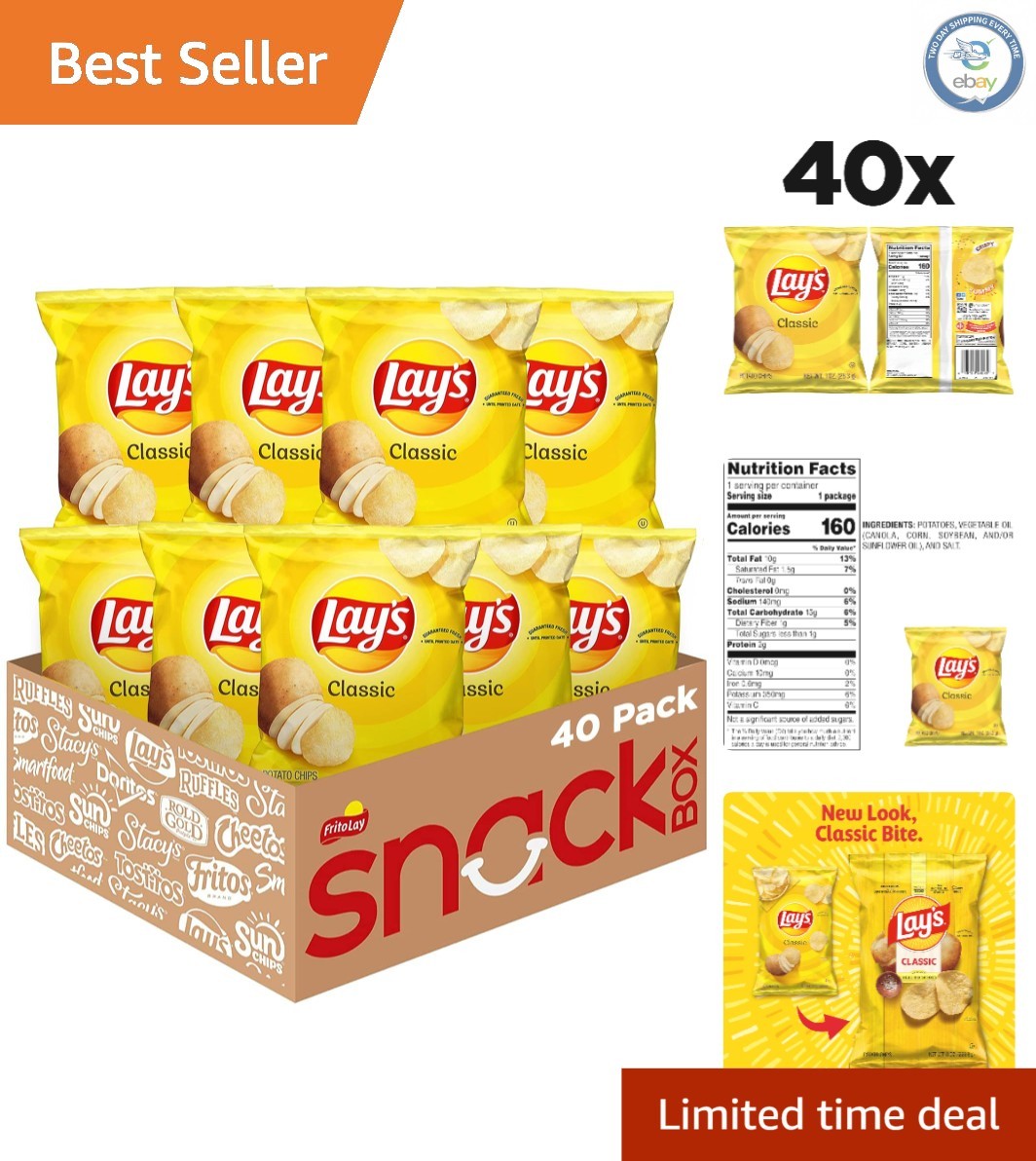 Lays Classic Potato Chips – Convenient Ready-to-Eat Snack, 40 Count 1-Ounce Bags