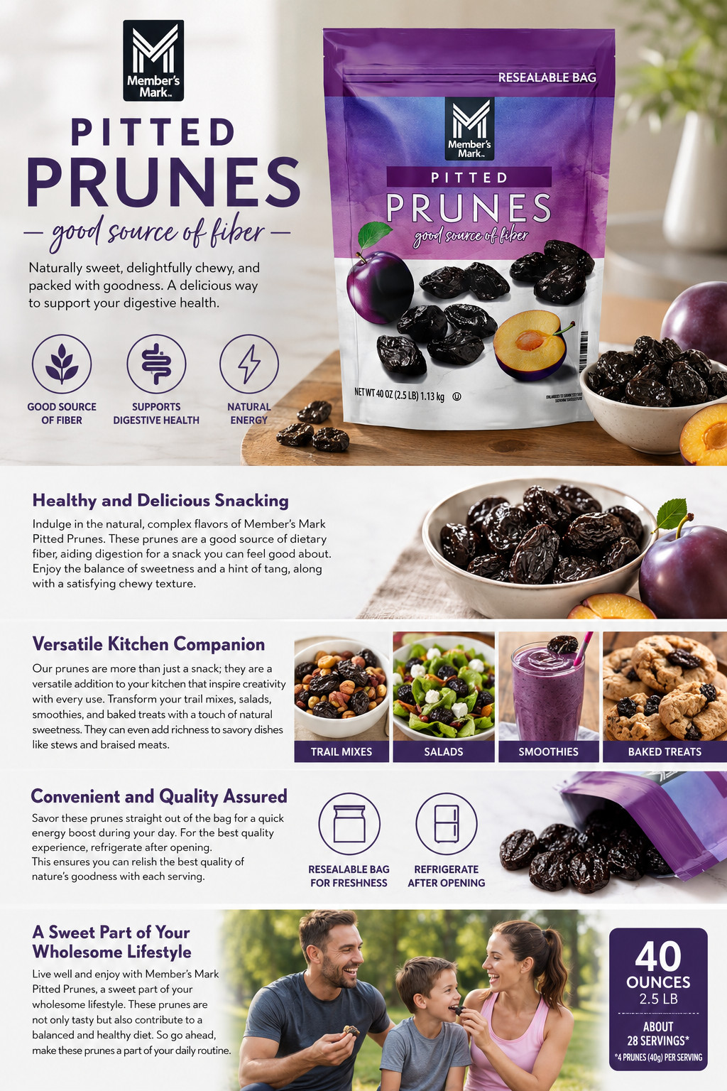 2 PACK – Member’s Mark Dried Pitted Prunes, 40 oz (Total 80 oz)