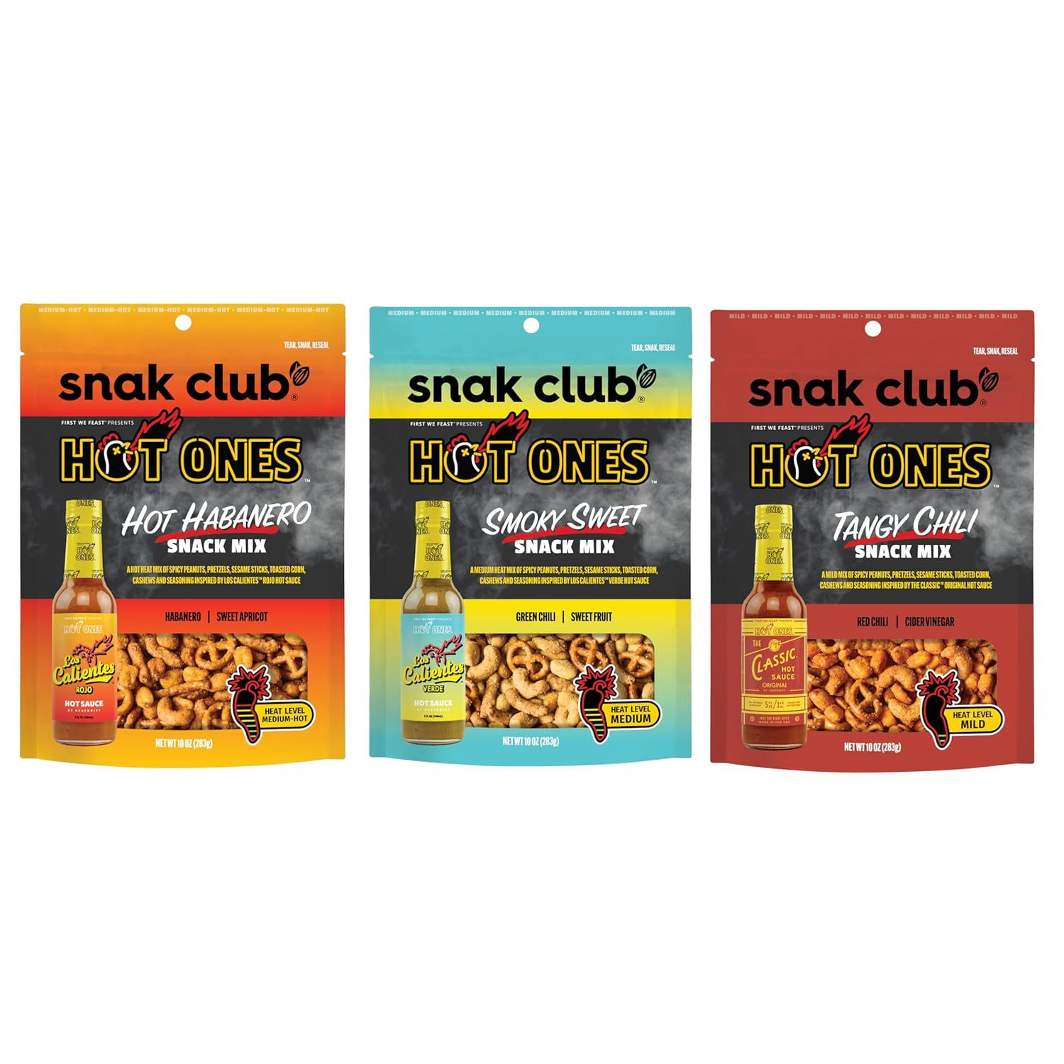 X Hot Ones Snack Mix, Hot Habanero, Sweet Smoky, and Tangy Chili, Spicy Snacks w